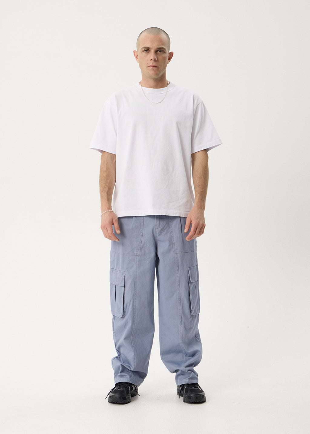 AFENDS Mens Summit - Pleated Cargo Pant - Washed Slate Blue