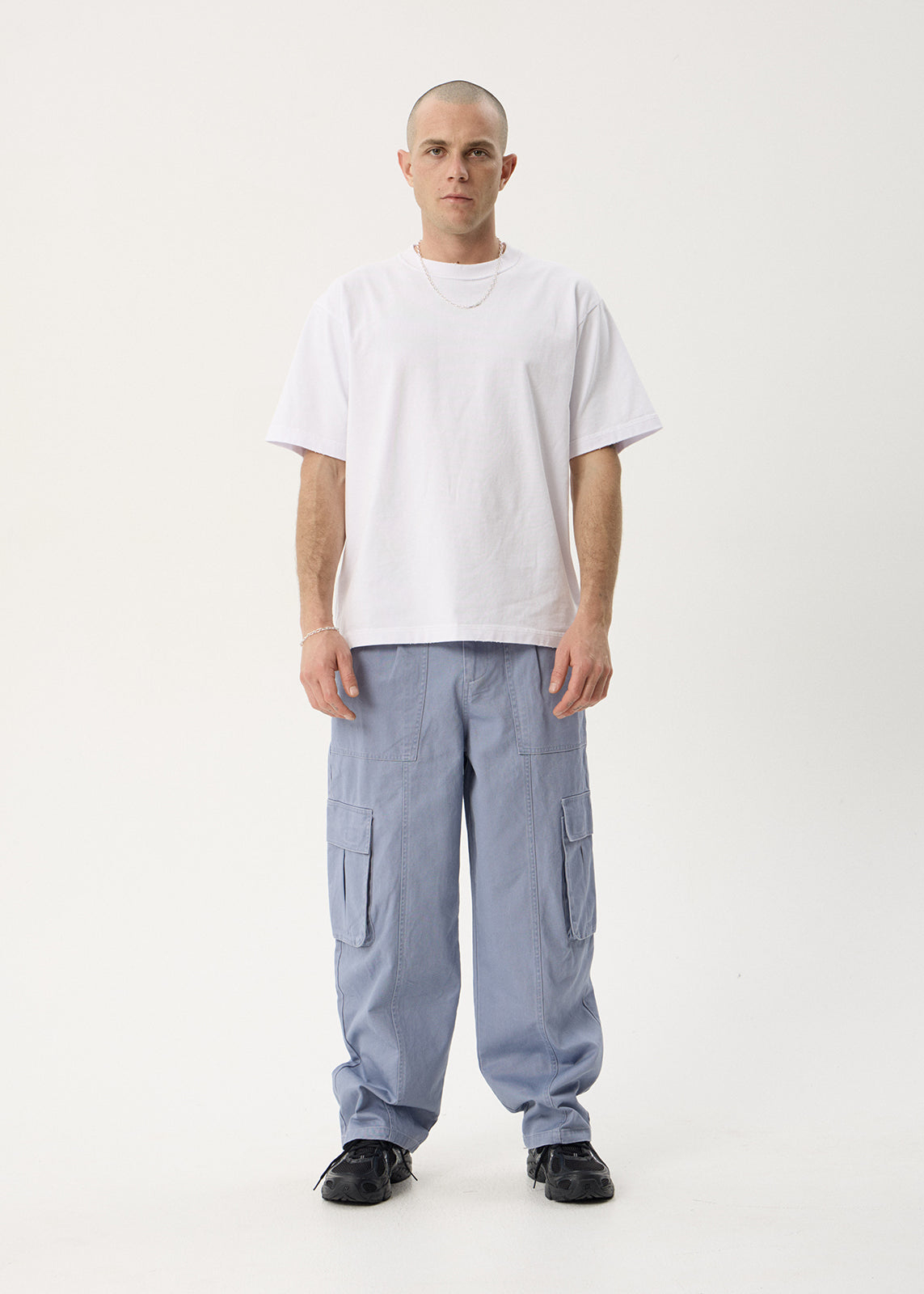 AFENDS Mens Summit - Pleated Cargo Pant - Washed Slate Blue