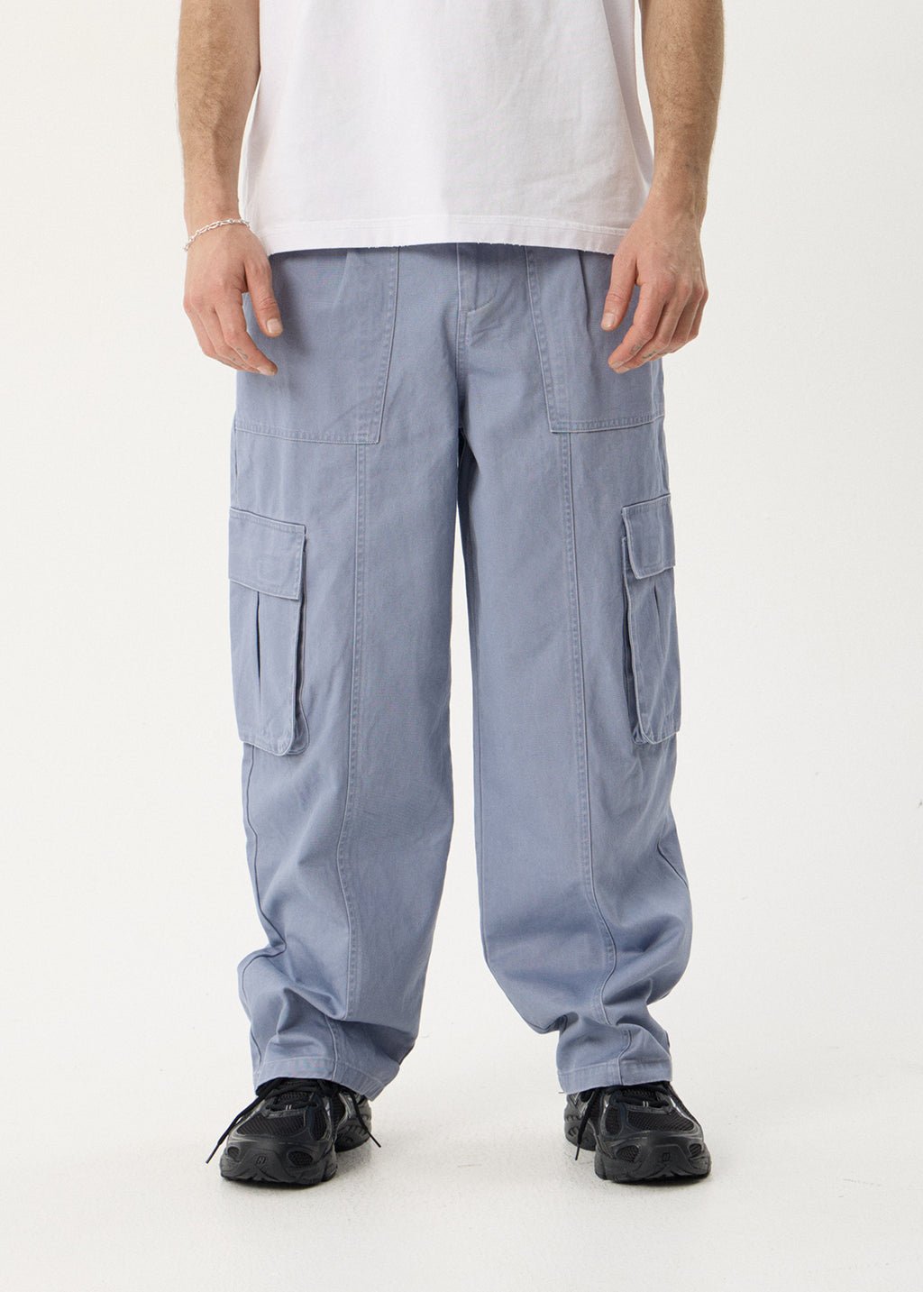 AFENDS Mens Summit - Pleated Cargo Pant - Washed Slate Blue
