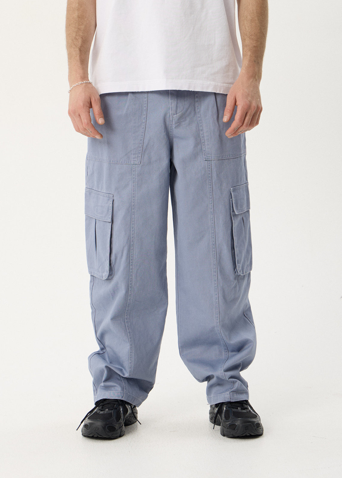 AFENDS Mens Summit - Pleated Cargo Pant - Washed Slate Blue