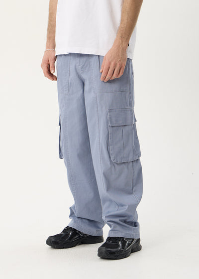 AFENDS Mens Summit - Pleated Cargo Pant - Washed Slate Blue