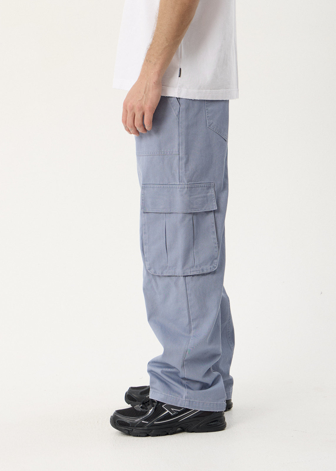 AFENDS Mens Summit - Pleated Cargo Pant - Washed Slate Blue