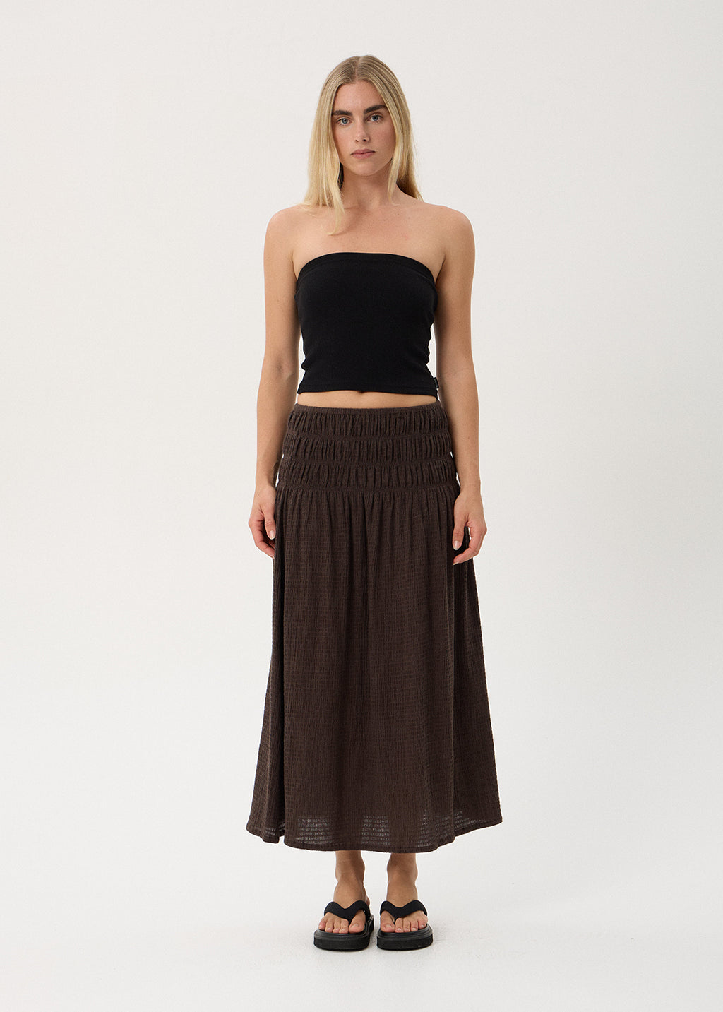 AFENDS Rachel - Seersucker Maxi Skirt - Coffee