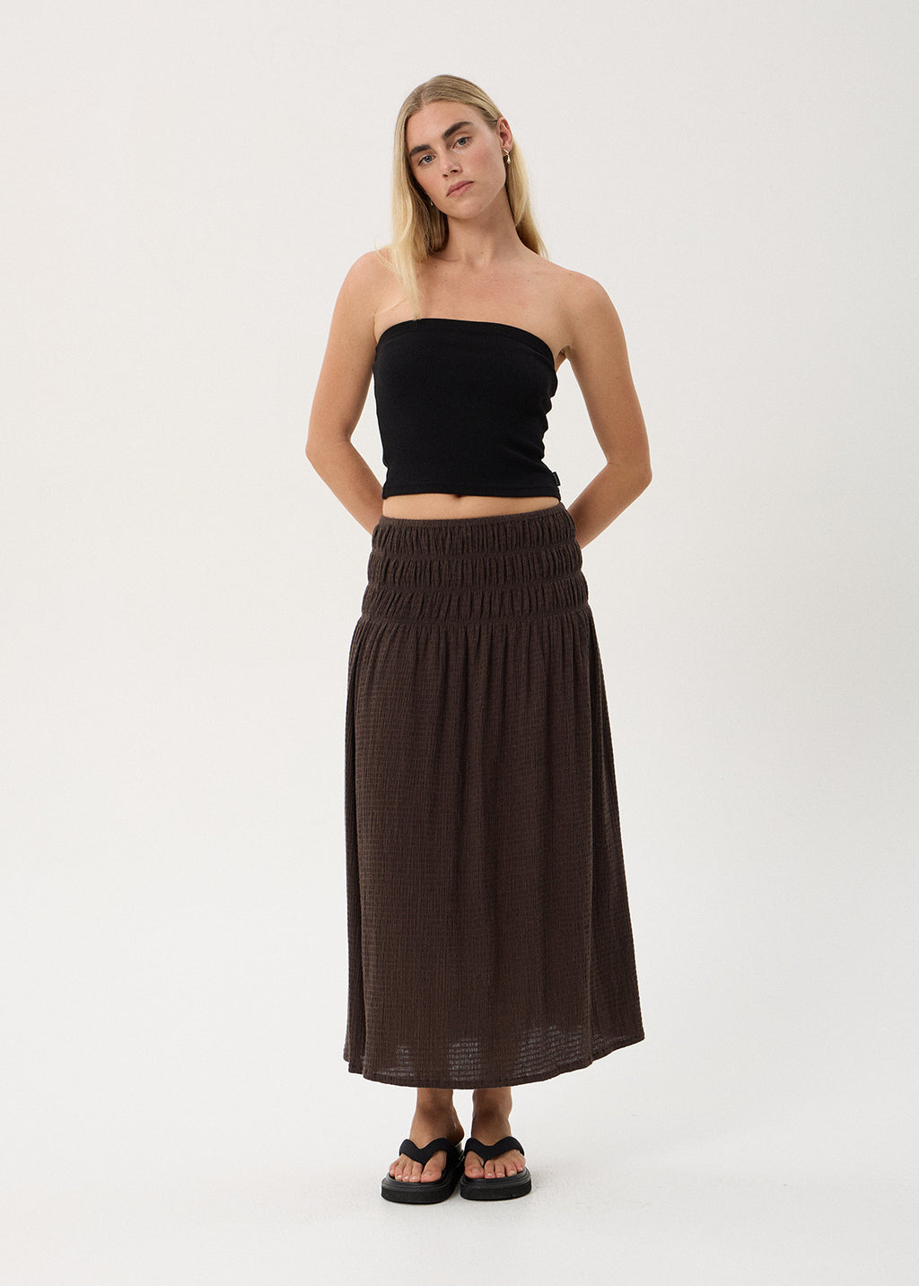 AFENDS Rachel - Seersucker Maxi Skirt - Coffee