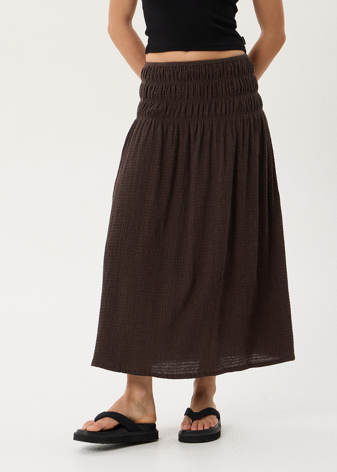 AFENDS Rachel - Seersucker Maxi Skirt - Coffee