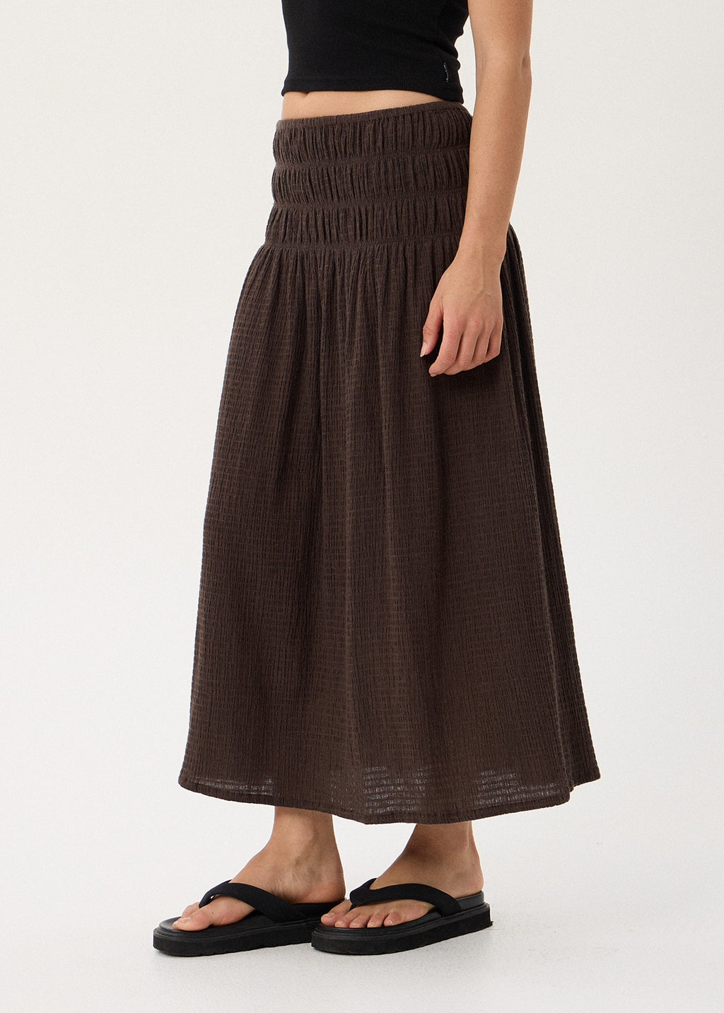 AFENDS Rachel - Seersucker Maxi Skirt - Coffee