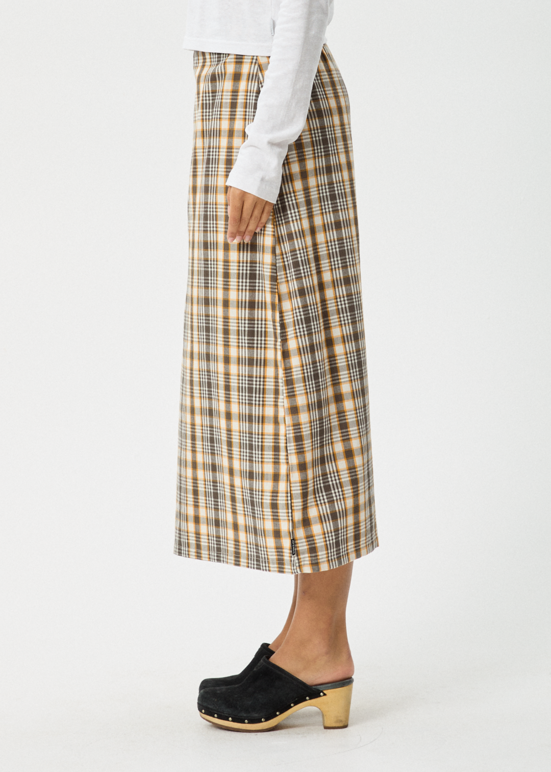 AFENDS Womens Check Out - Midi Skirt - Moonbeam Check 