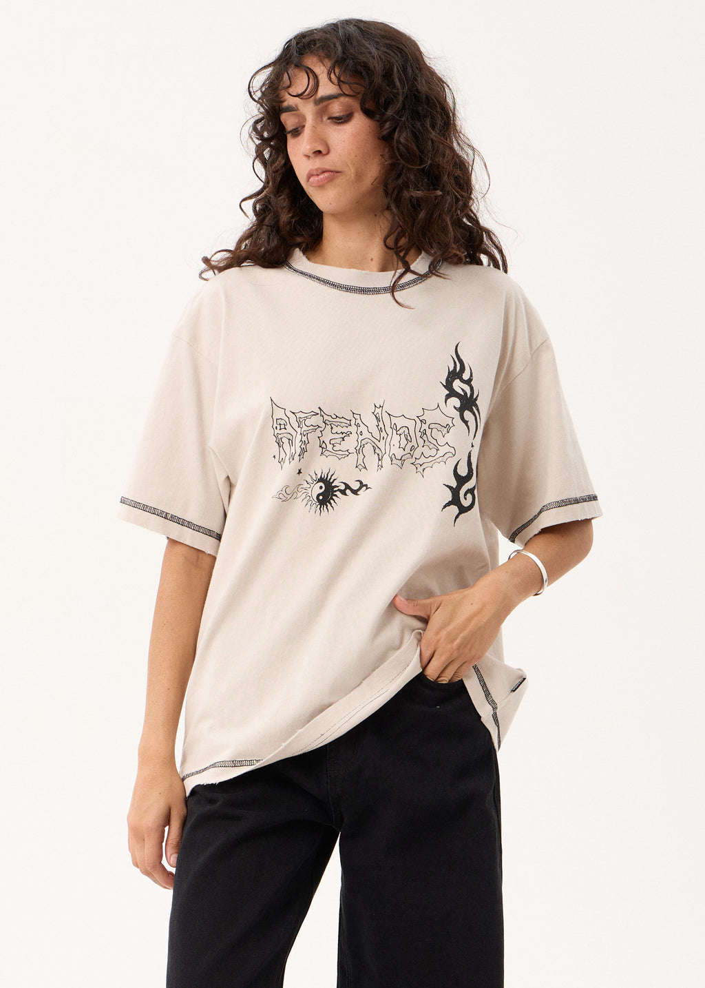 AFENDS Yang - Heavyweight Boxy Tee - Moonbeam