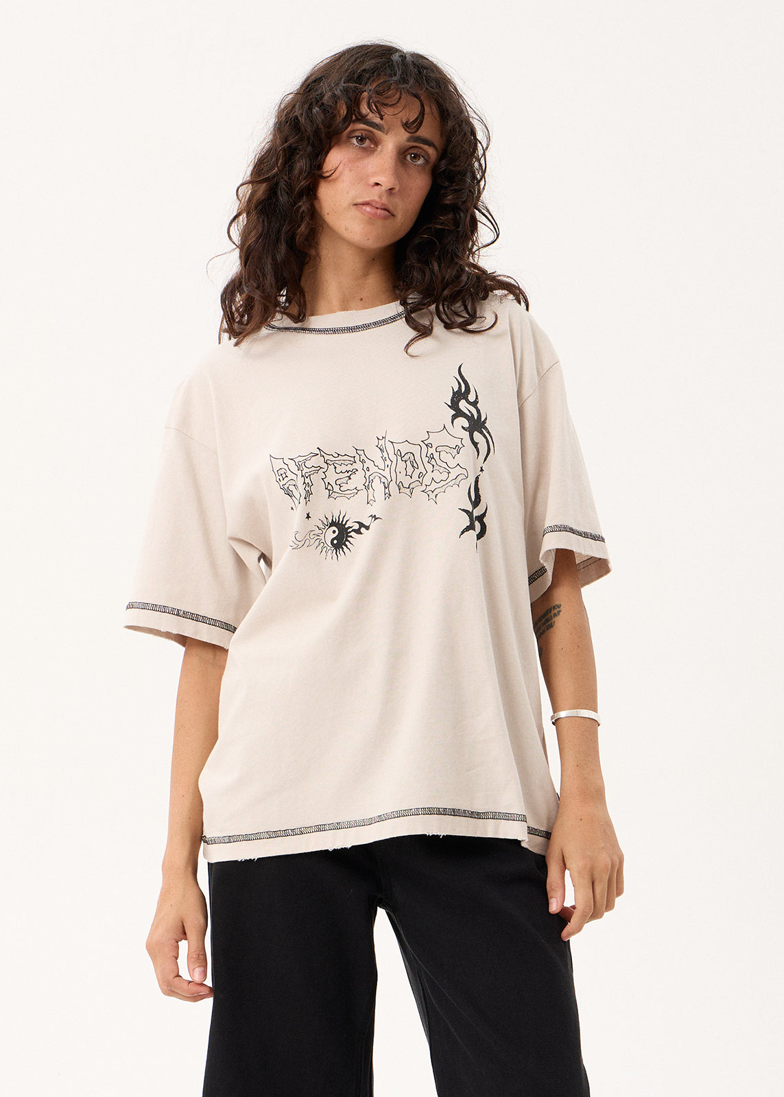 AFENDS Yang - Heavyweight Boxy Tee - Moonbeam