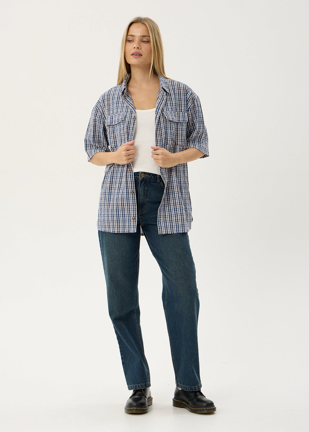 AFENDS Mens Noah - Short Sleeve Shirt - Blue Check