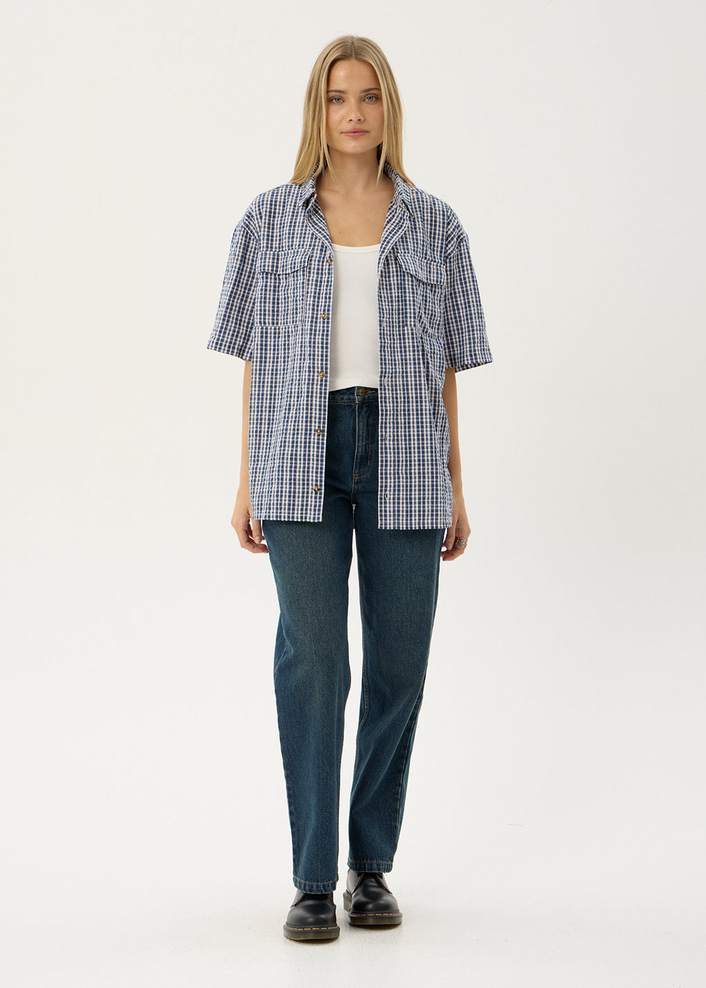 AFENDS Mens Noah - Short Sleeve Shirt - Blue Check