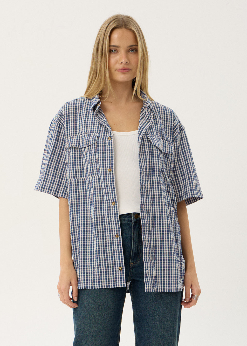 AFENDS Mens Noah - Short Sleeve Shirt - Blue Check