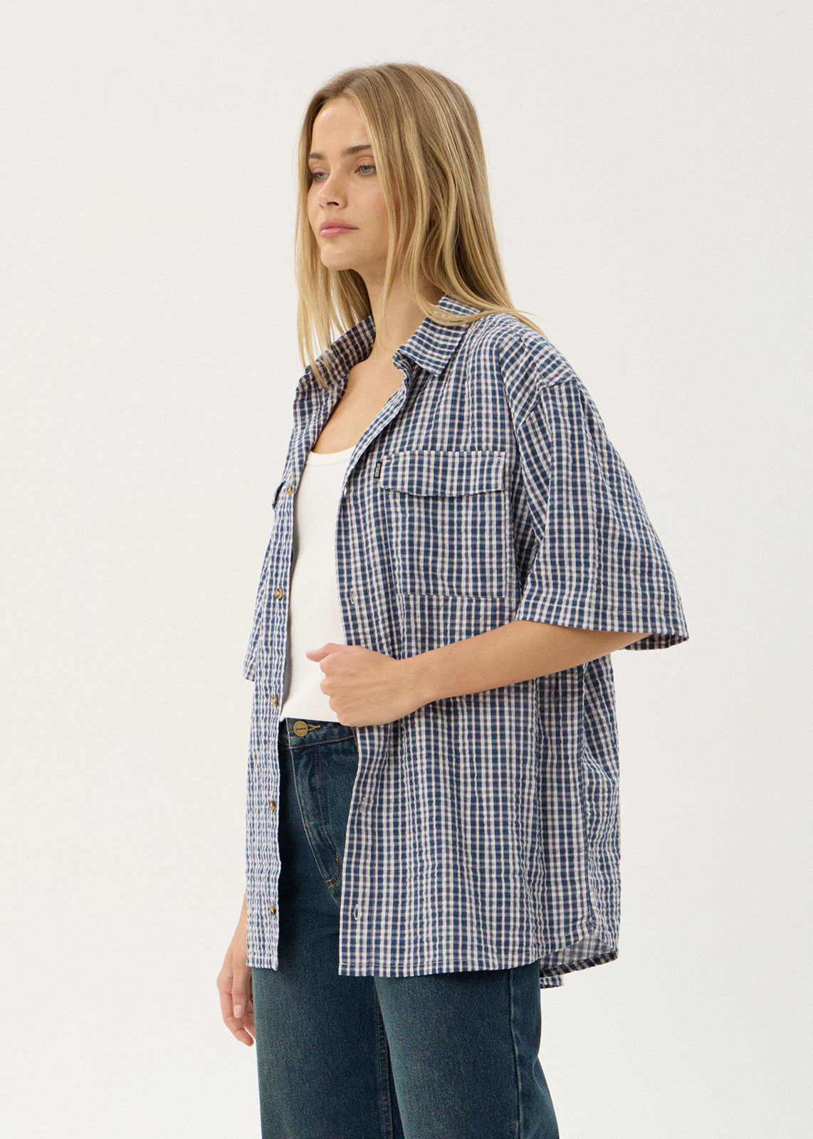 AFENDS Mens Noah - Short Sleeve Shirt - Blue Check