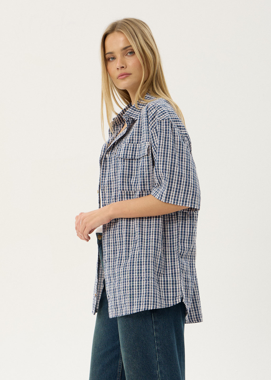 AFENDS Mens Noah - Short Sleeve Shirt - Blue Check