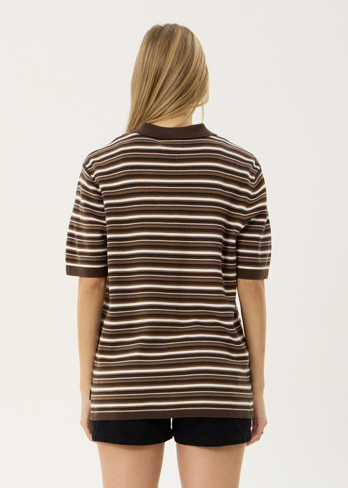 AFENDS Mens Cora - Knit Polo Shirt - Coffee Stripe