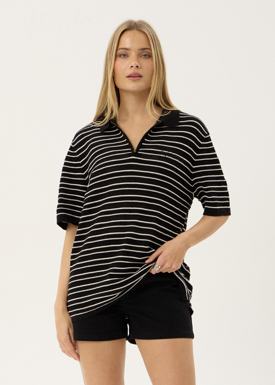 AFENDS Mens Club - Knit Polo Shirt - Black / White