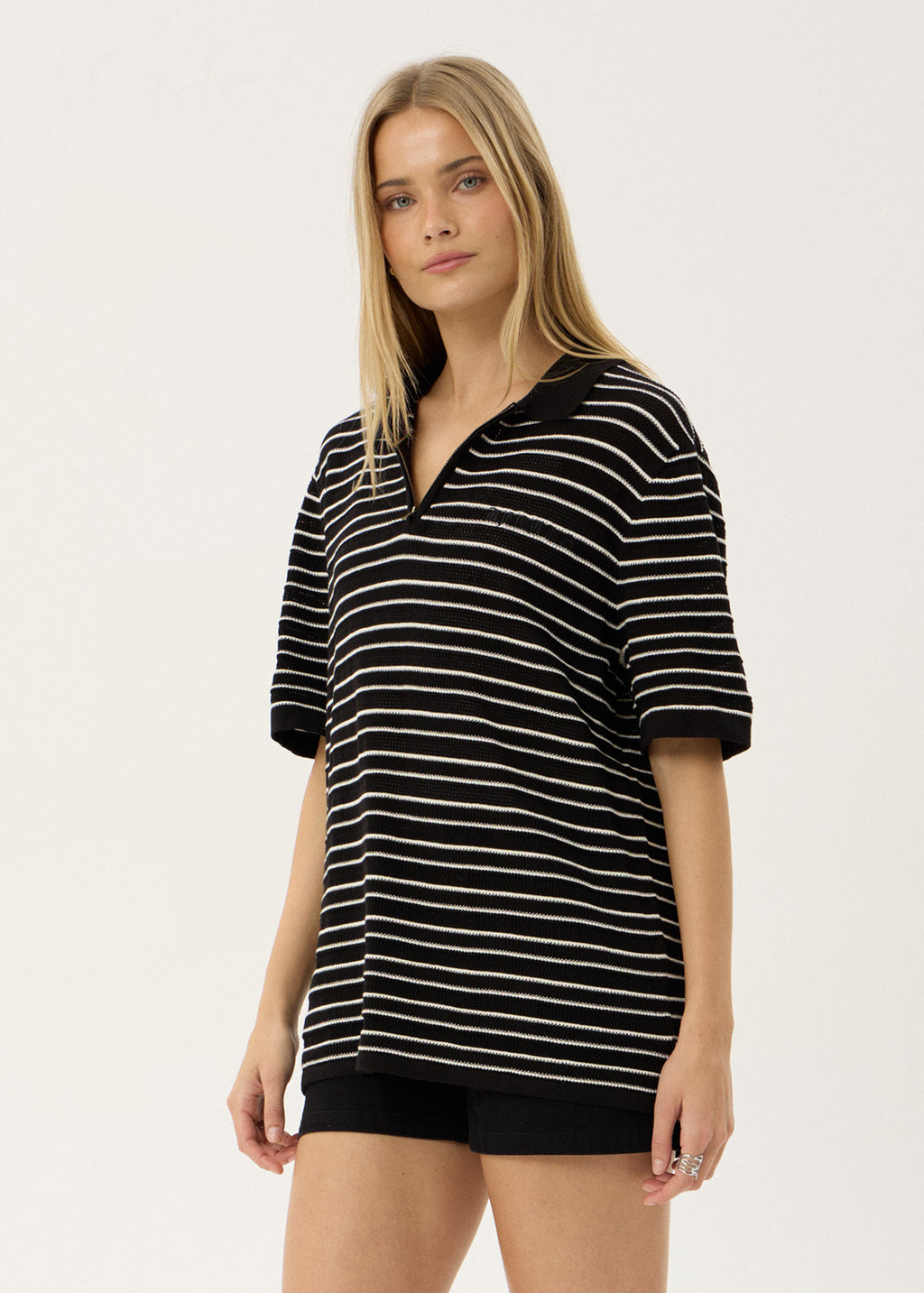 AFENDS Mens Club - Knit Polo Shirt - Black / White