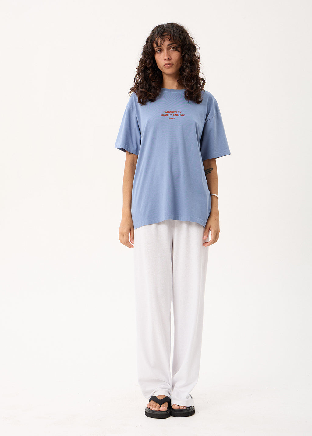 AFENDS Fatigued - Oversized Tee - Washed Slate Blue