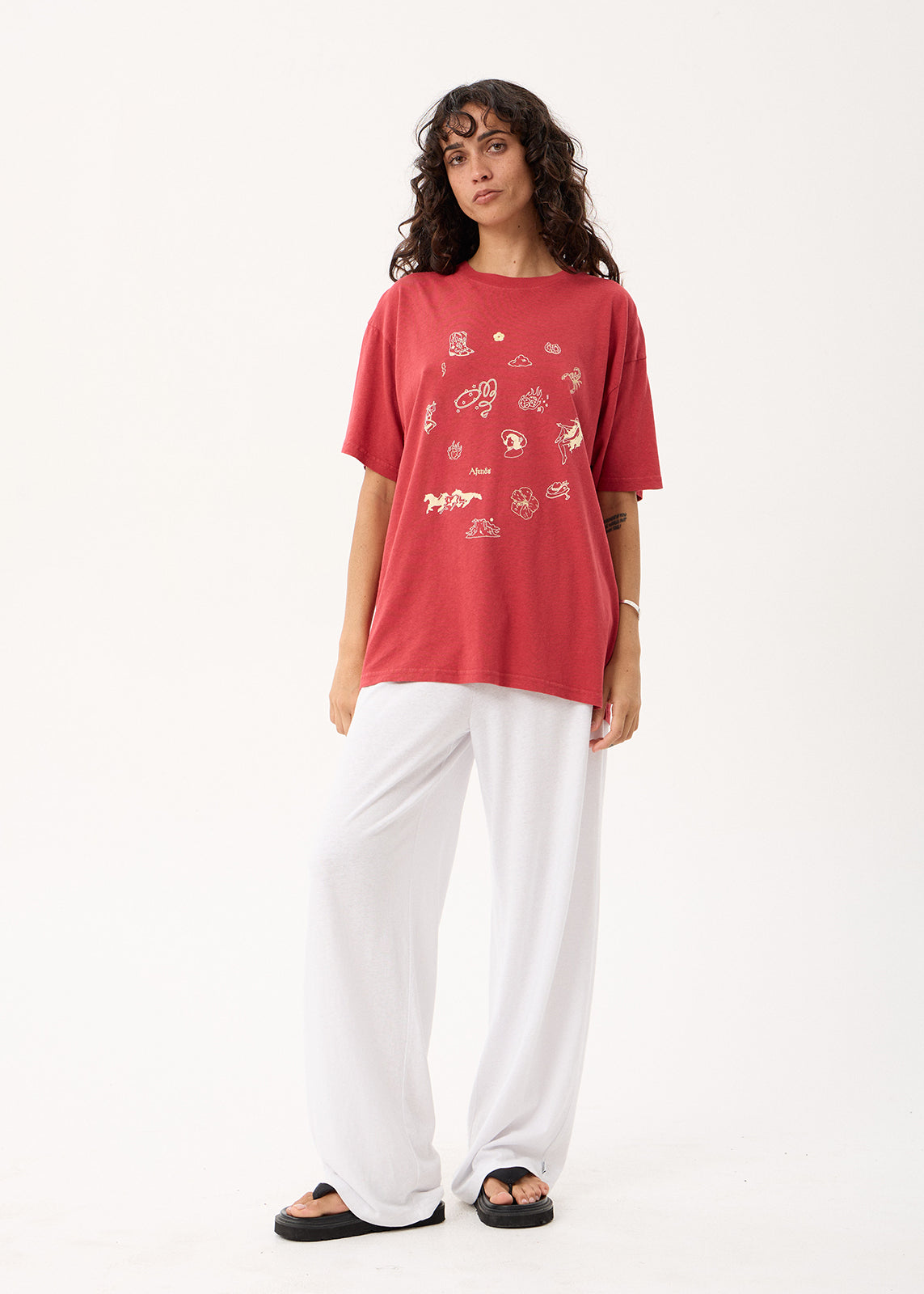 AFENDS Easty Flash - Oversized Tee - Vintage Cherry