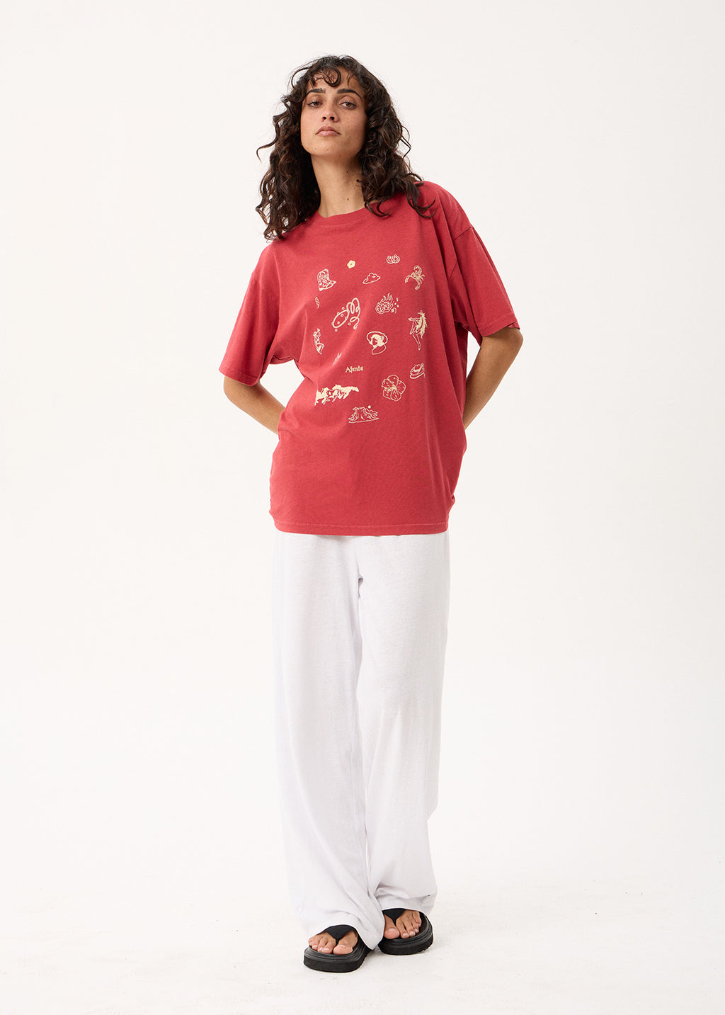 AFENDS Easty Flash - Oversized Tee - Vintage Cherry