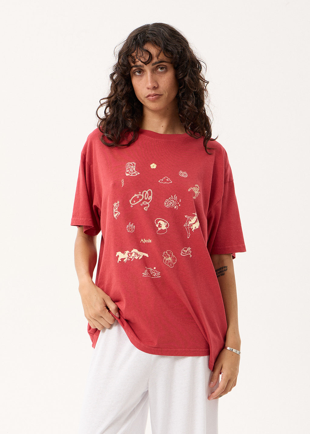 AFENDS Easty Flash - Oversized Tee - Vintage Cherry
