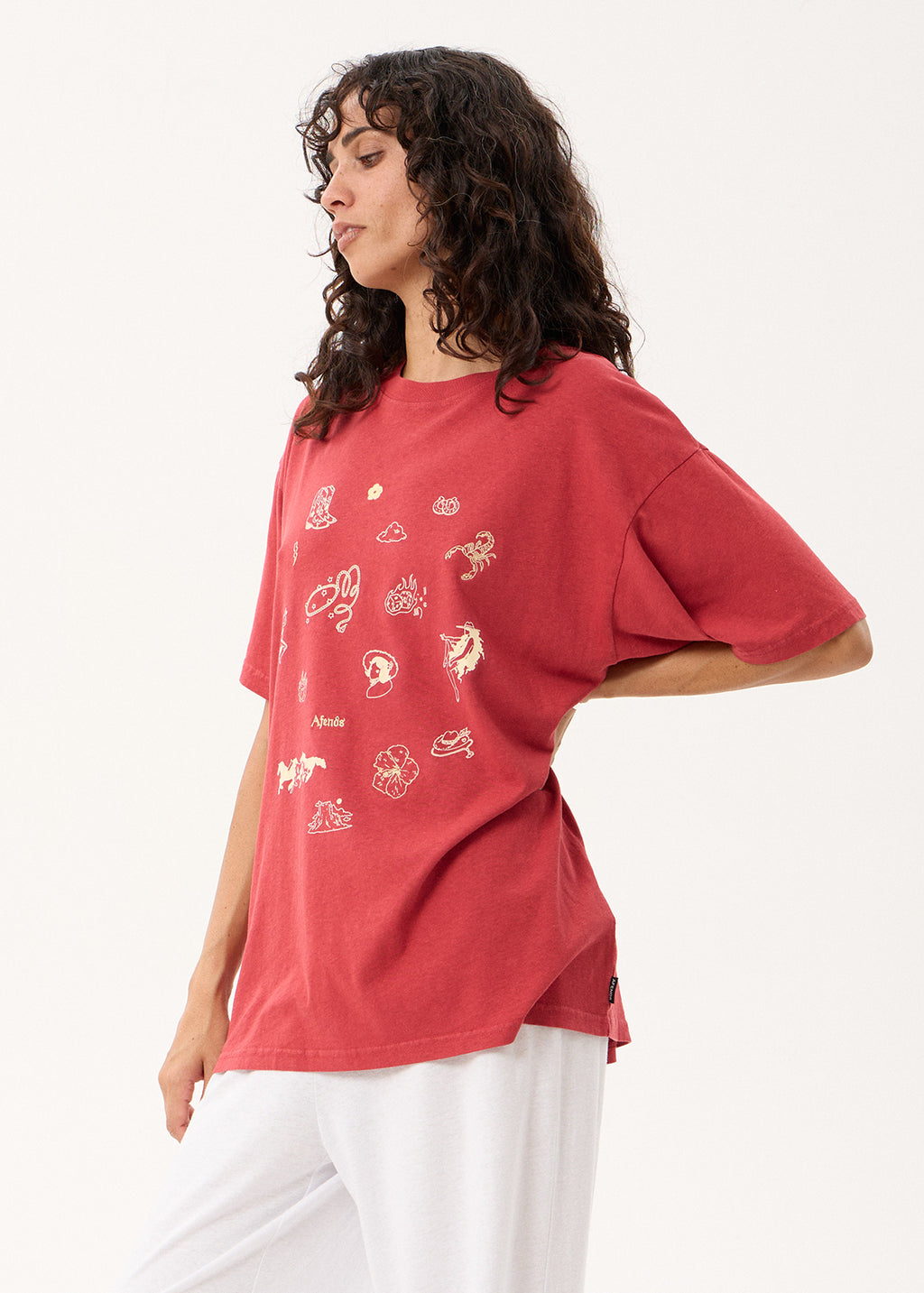AFENDS Easty Flash - Oversized Tee - Vintage Cherry