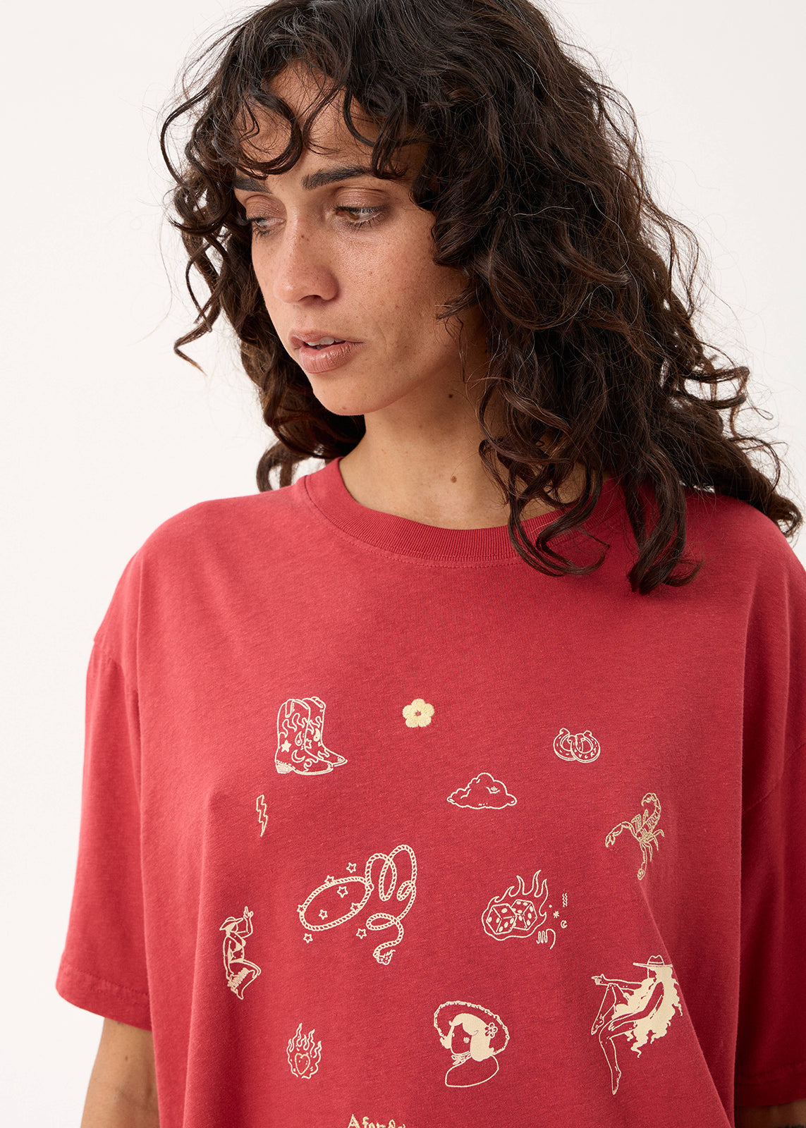 AFENDS Easty Flash - Oversized Tee - Vintage Cherry