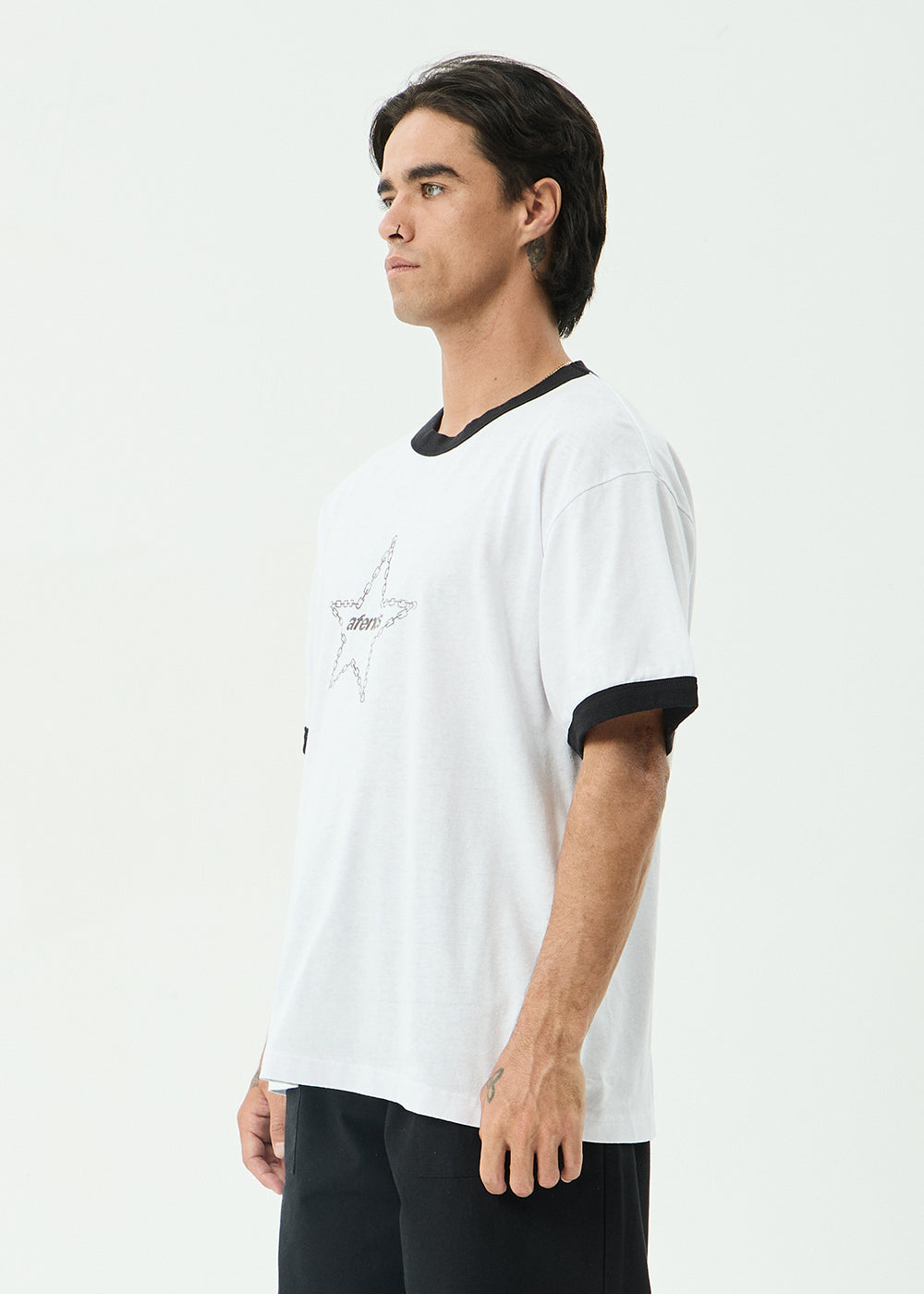 AFENDS Mens Chains - Boxy Ringer Tee - White