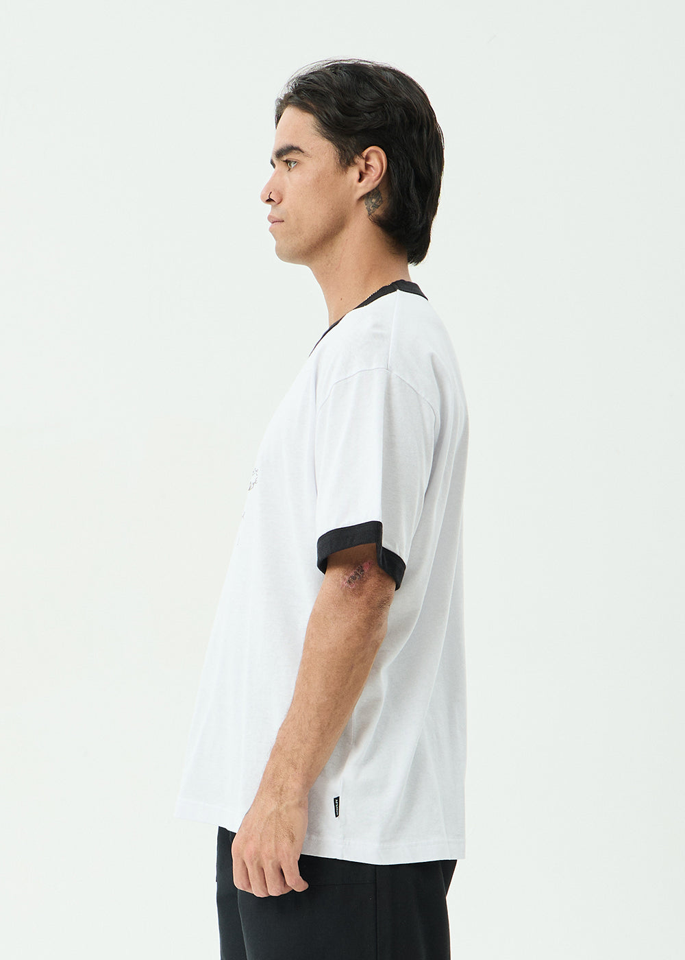 AFENDS Mens Chains - Boxy Ringer Tee - White