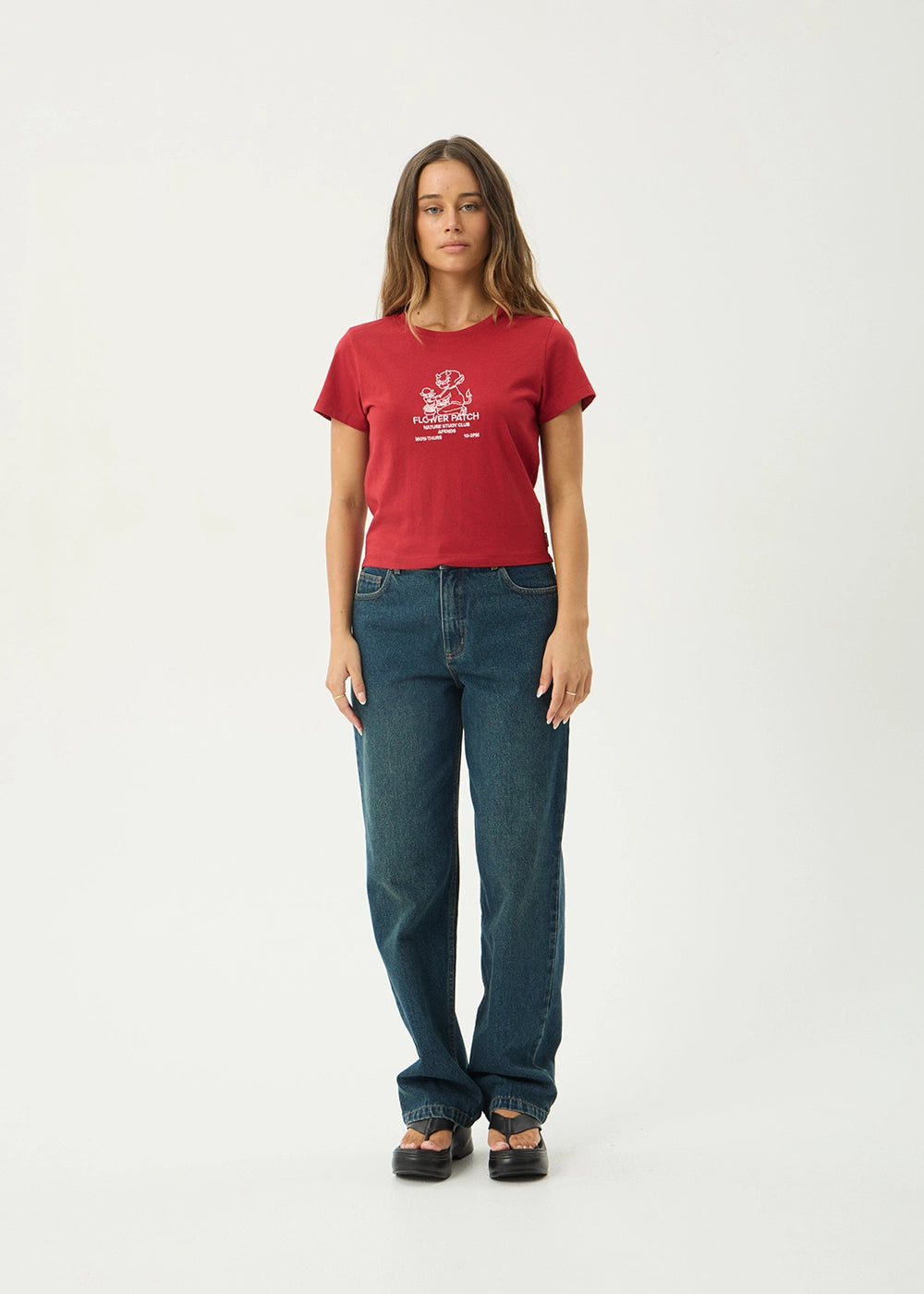 AFENDS Womens Flower Patch - Baby Tee - Ketchup