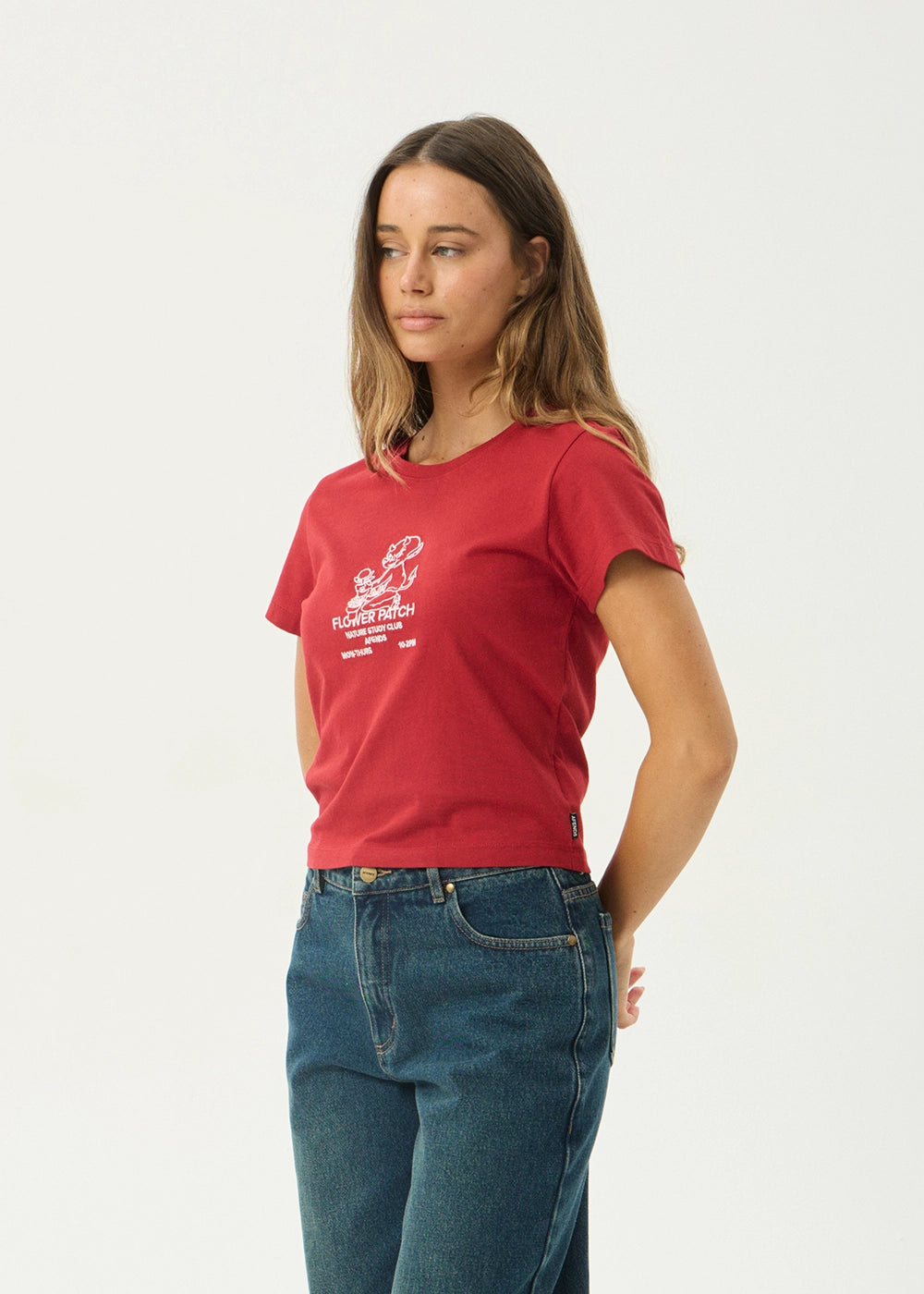 AFENDS Womens Flower Patch - Baby Tee - Ketchup