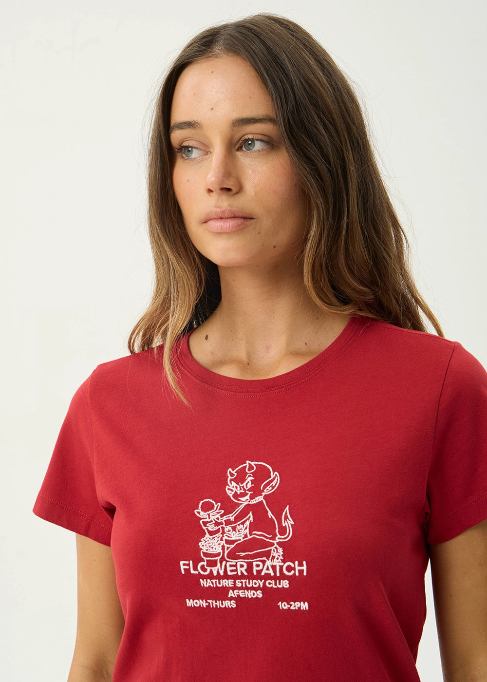 AFENDS Womens Flower Patch - Baby Tee - Ketchup