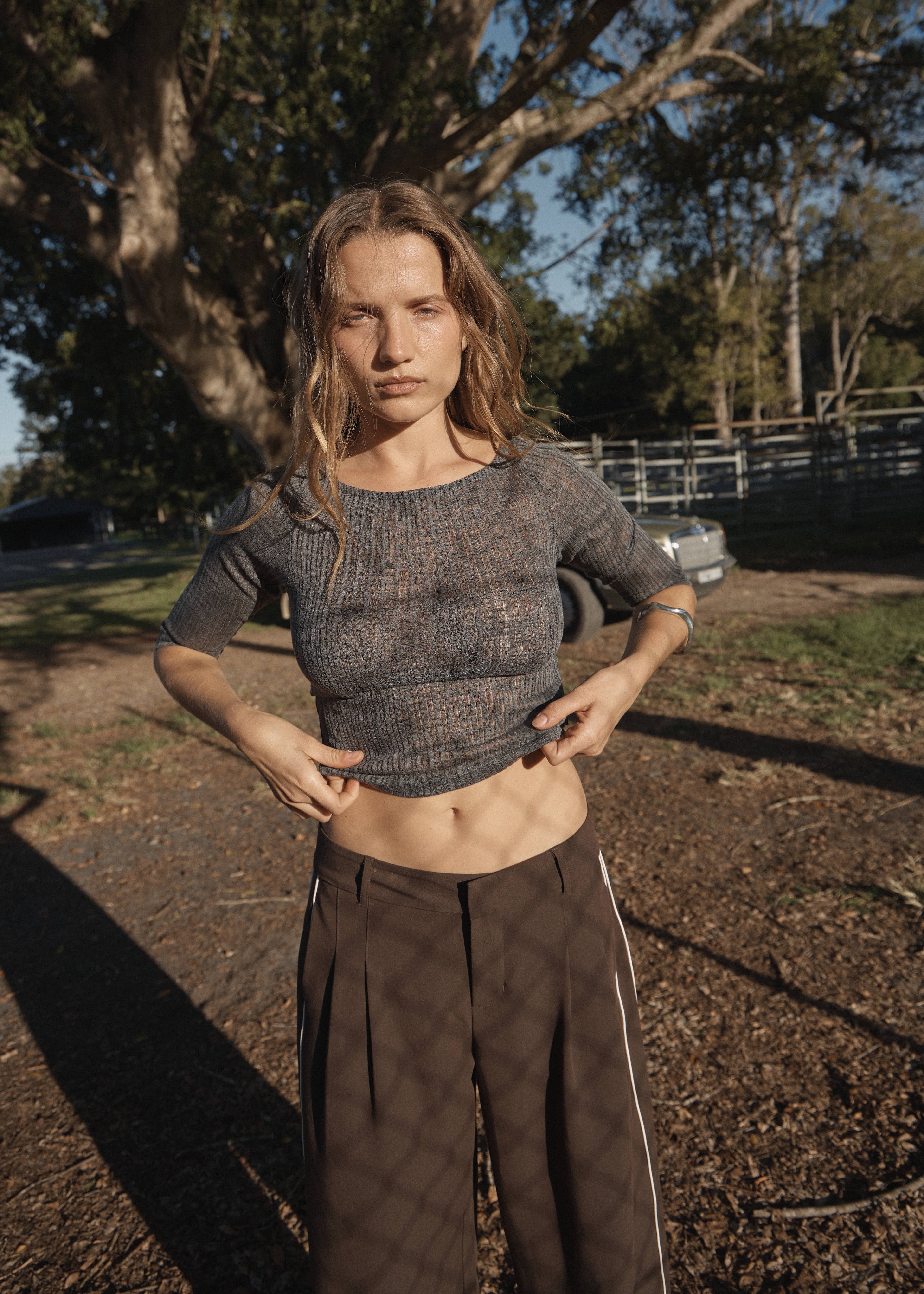 AFENDS Womens Libra - 3/4 Sleeve Top - Charcoal
