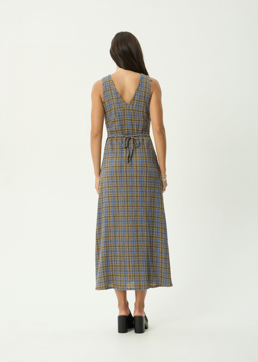 AFENDS Tully - Seersucker Maxi Dress - Cedar / Blue Check