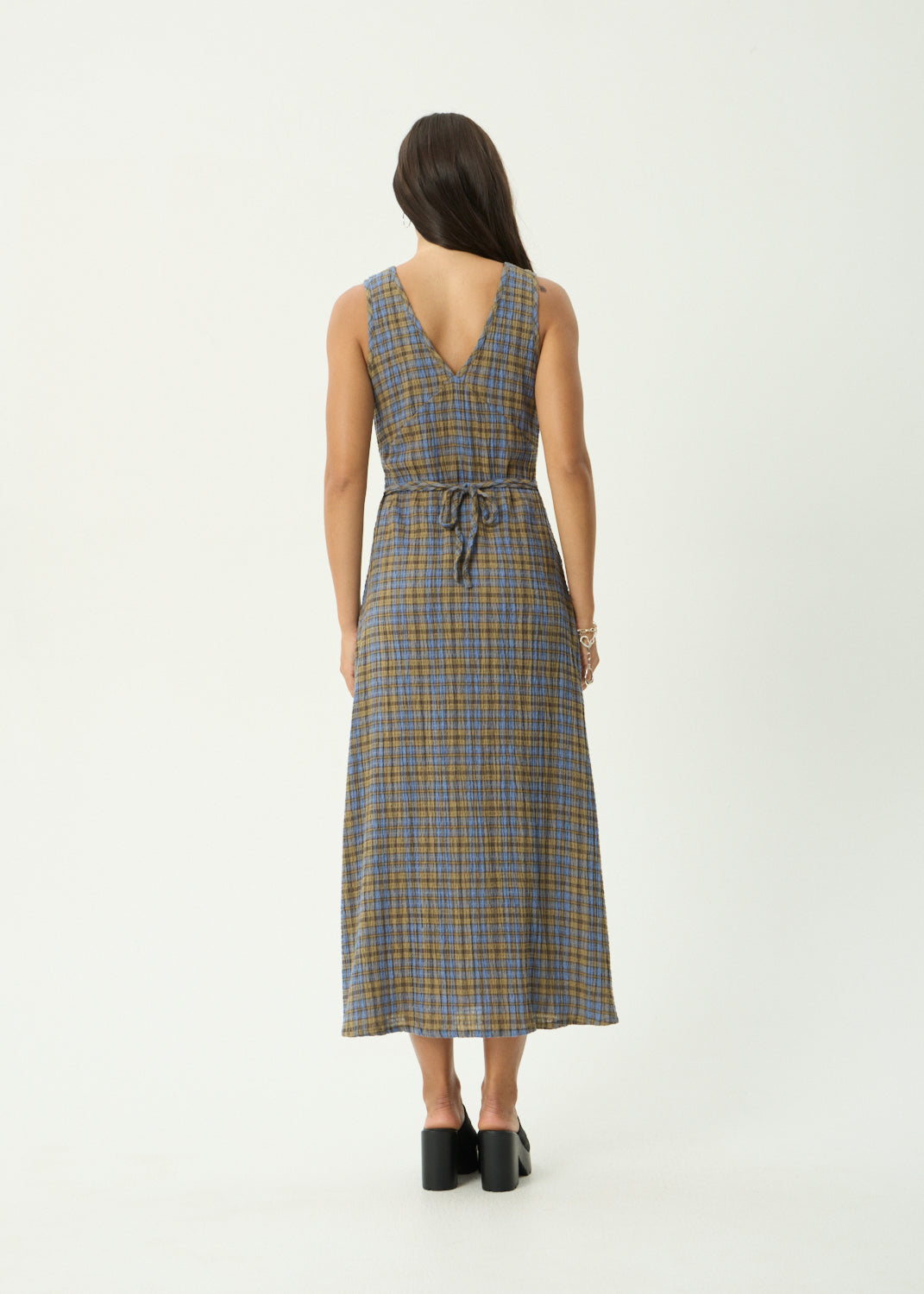 AFENDS Tully - Seersucker Maxi Dress - Cedar / Blue Check