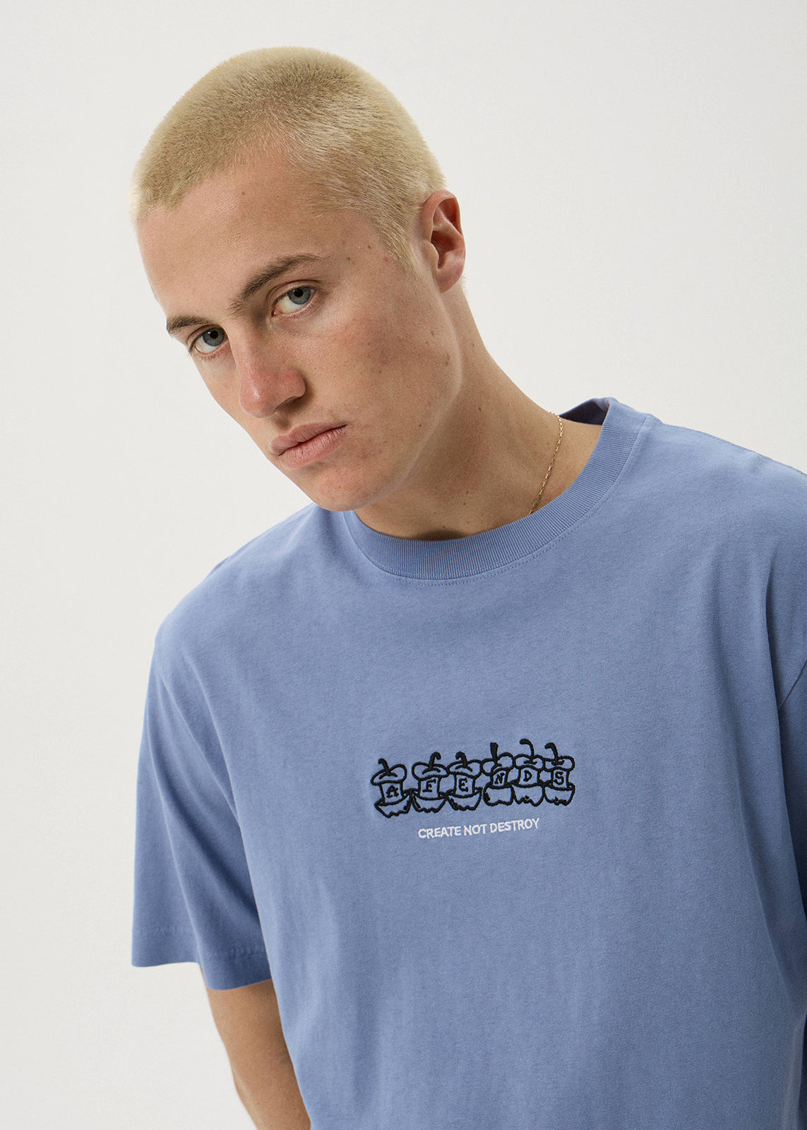 AFENDS Core - Retro Tee - Washed Slate Blue