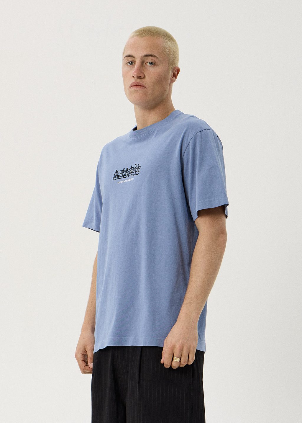AFENDS Core - Retro Tee - Washed Slate Blue