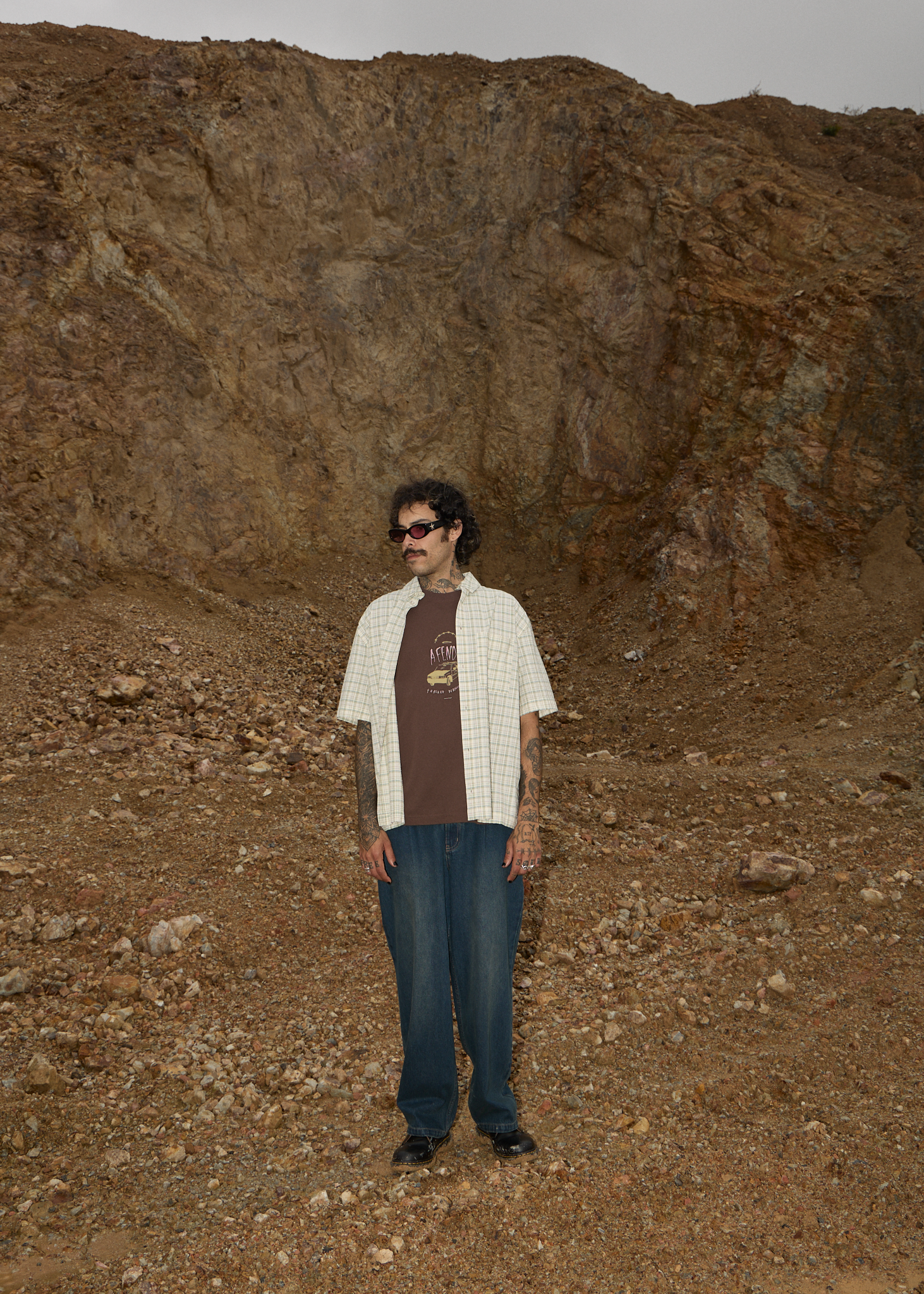 AFENDS Mens Trayback - Boxy Tee - Coffee