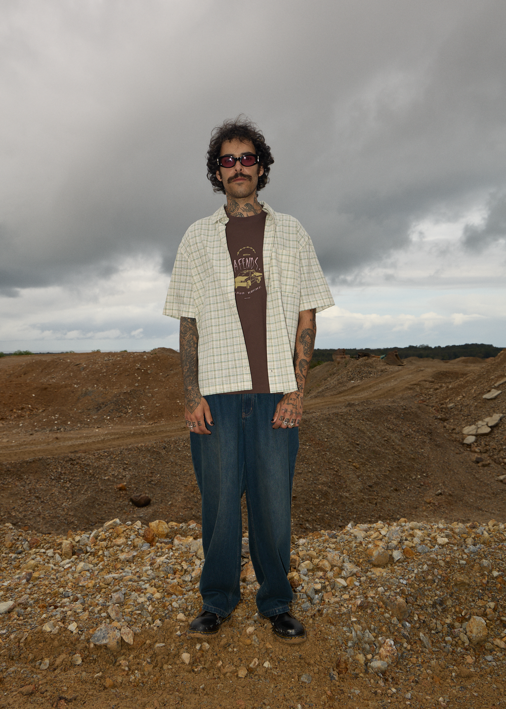 AFENDS Mens Trayback - Boxy Tee - Coffee