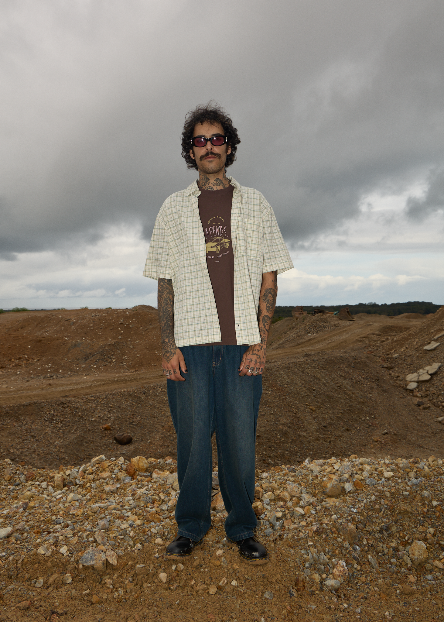 AFENDS Mens Trayback - Boxy Tee - Coffee