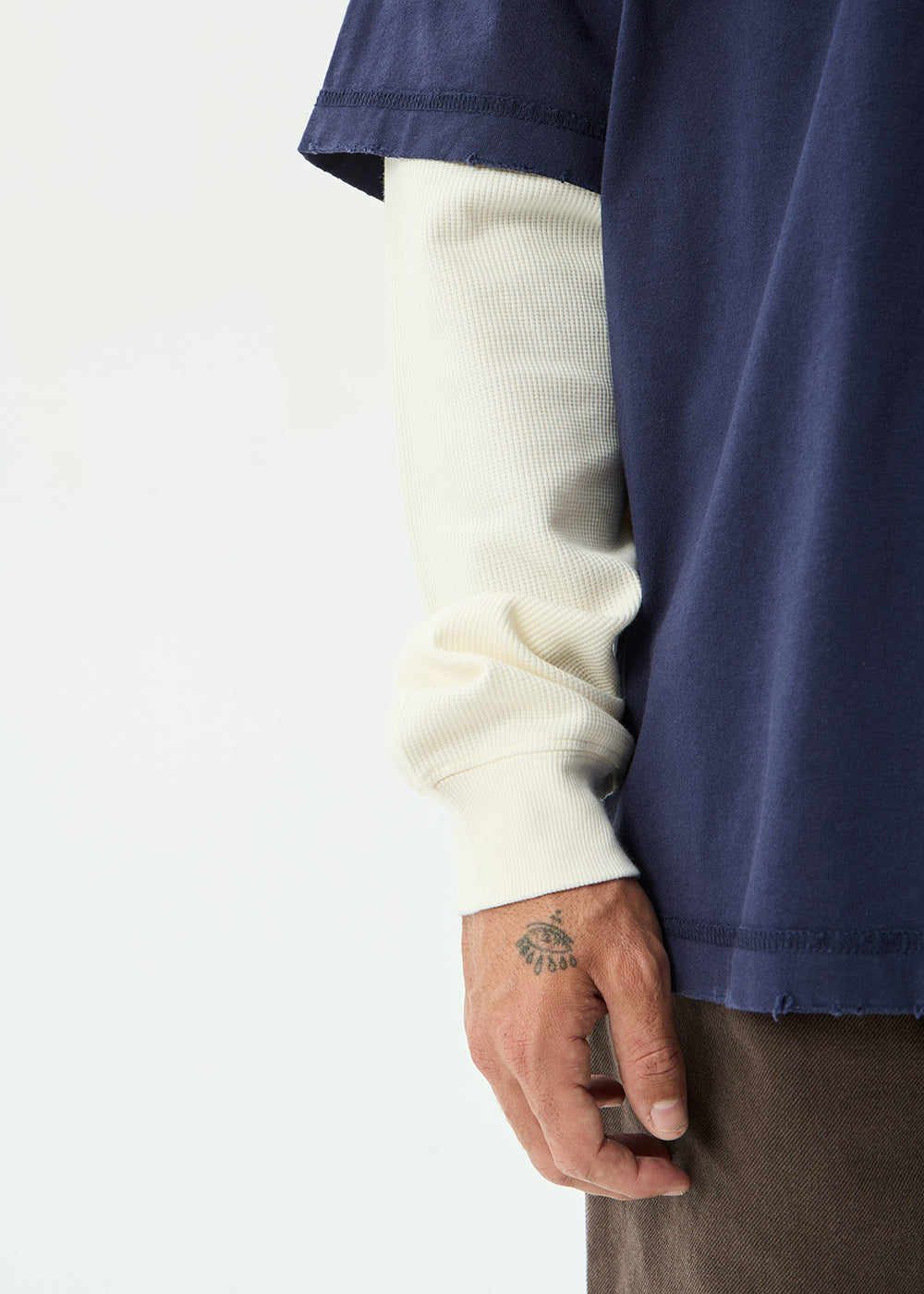 AFENDS Mens Chains - Heavyweight Layered Waffle Boxy Tee - Washed Deep Sea