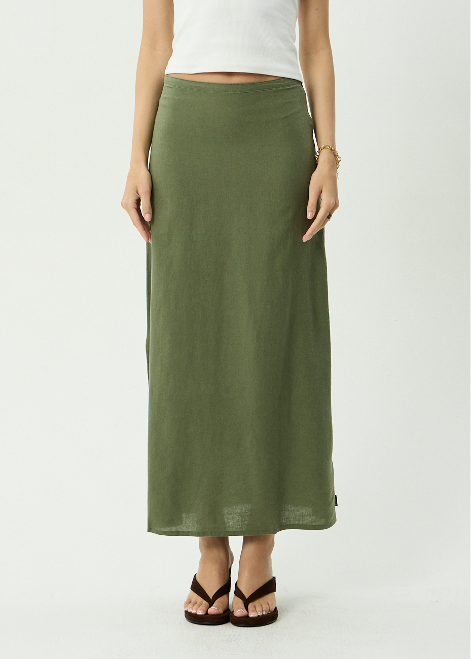 AFENDS Womens Lilo - Hemp Maxi Skirt - Deep Olive
