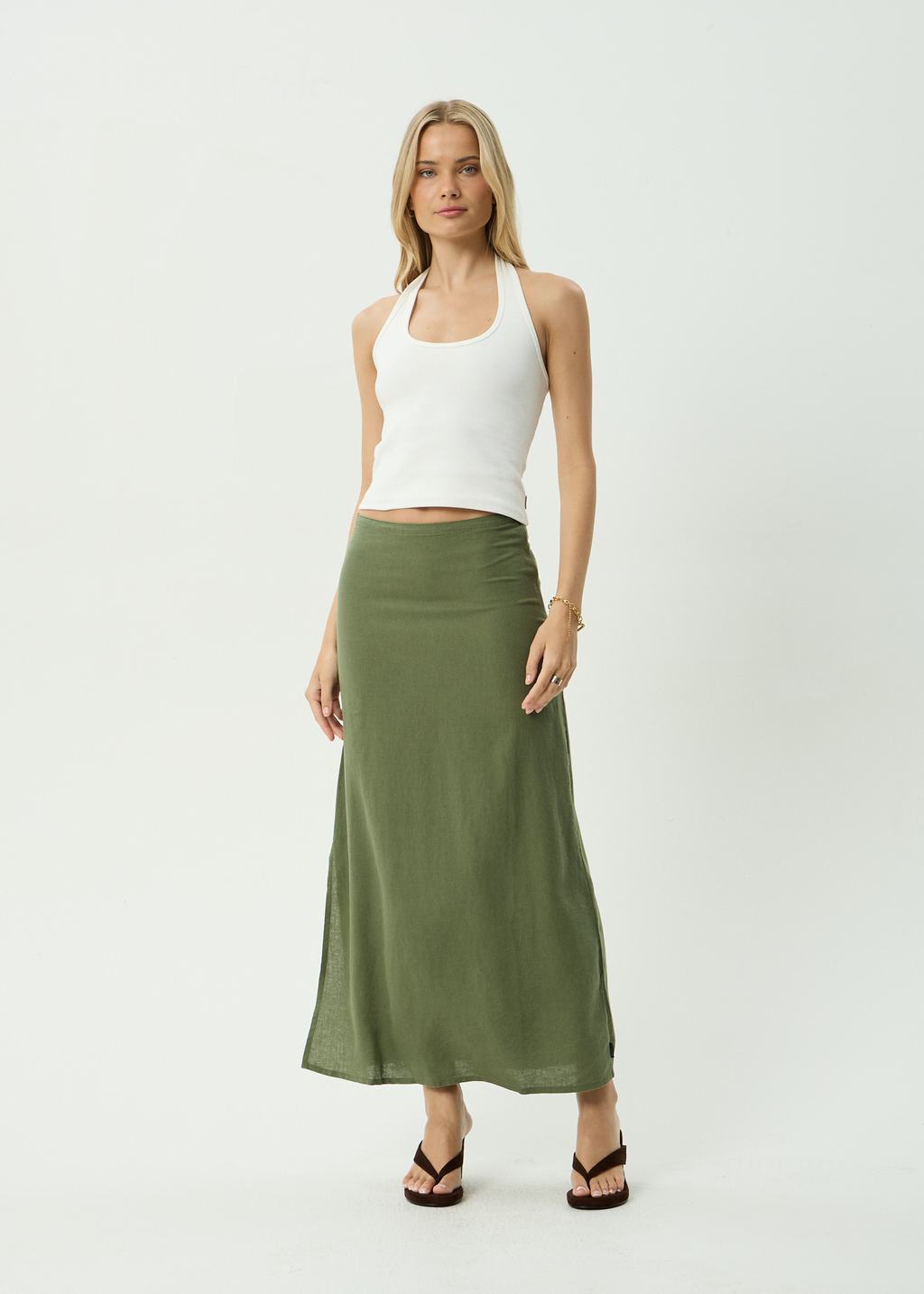 AFENDS Womens Lilo - Hemp Maxi Skirt - Deep Olive
