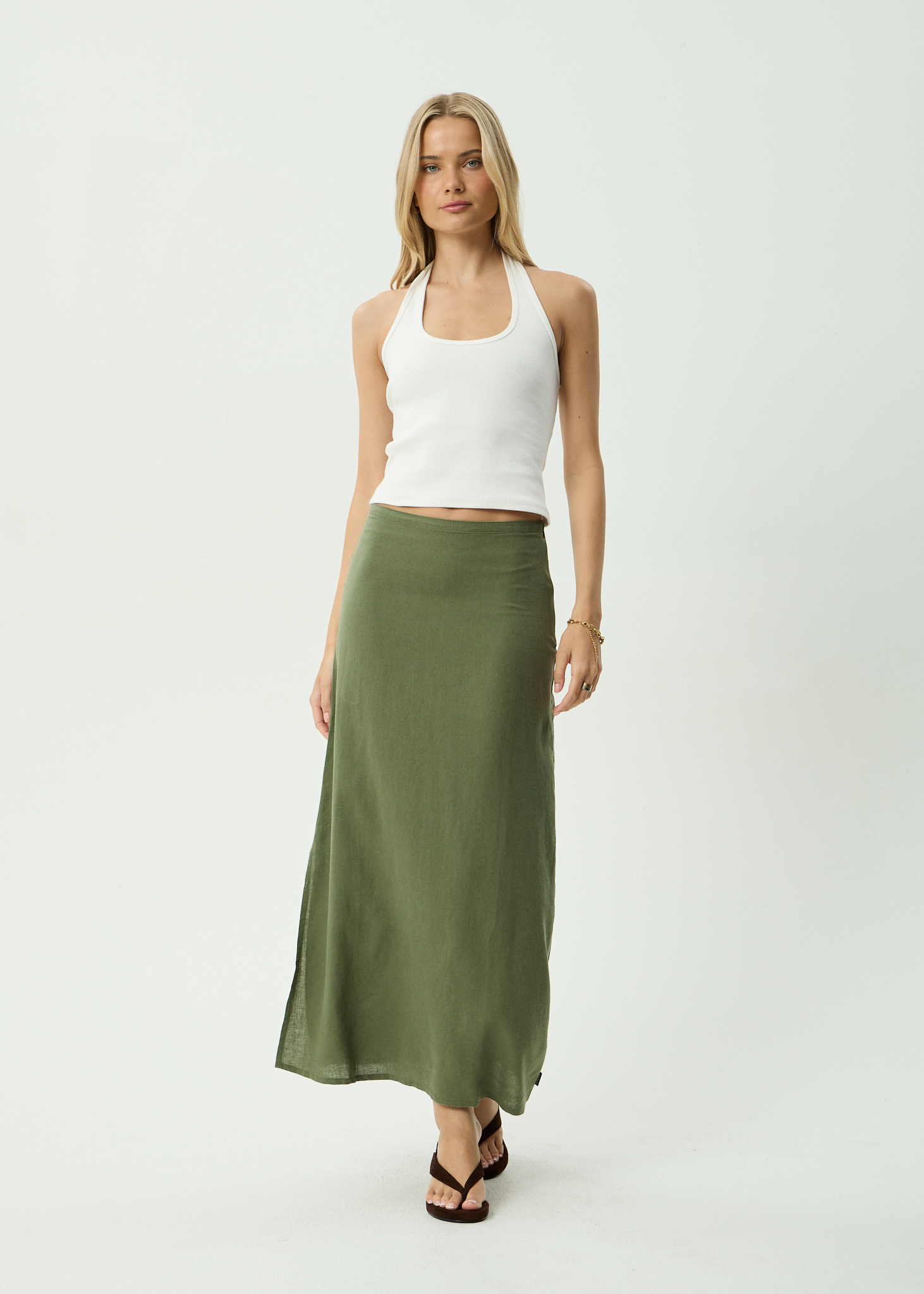 AFENDS Womens Lilo - Hemp Maxi Skirt - Deep Olive