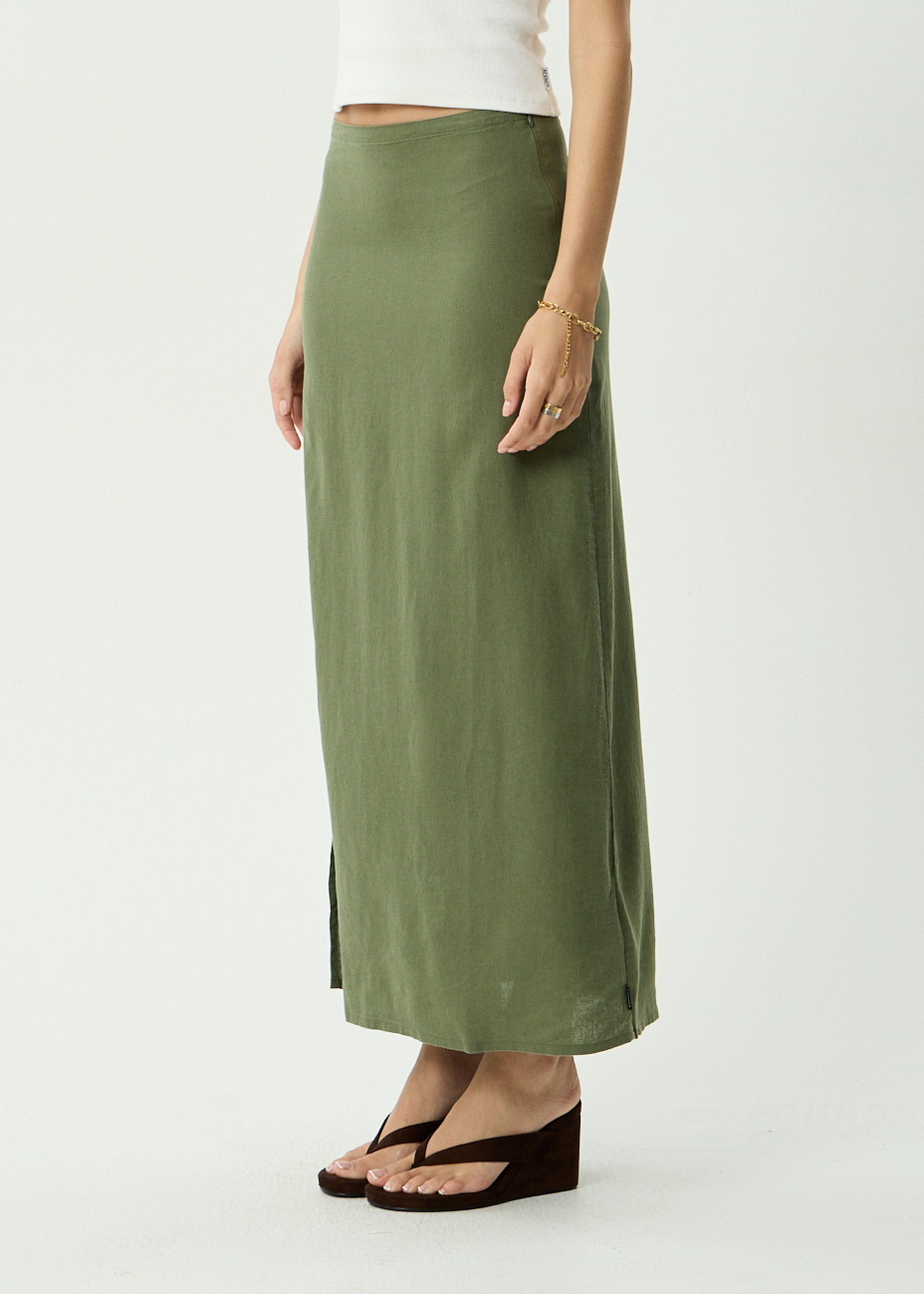 AFENDS Womens Lilo - Hemp Maxi Skirt - Deep Olive