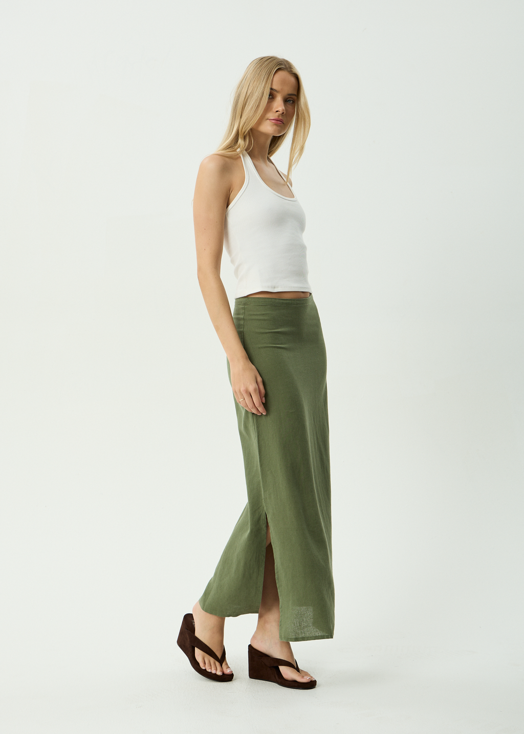AFENDS Womens Lilo - Hemp Maxi Skirt - Deep Olive