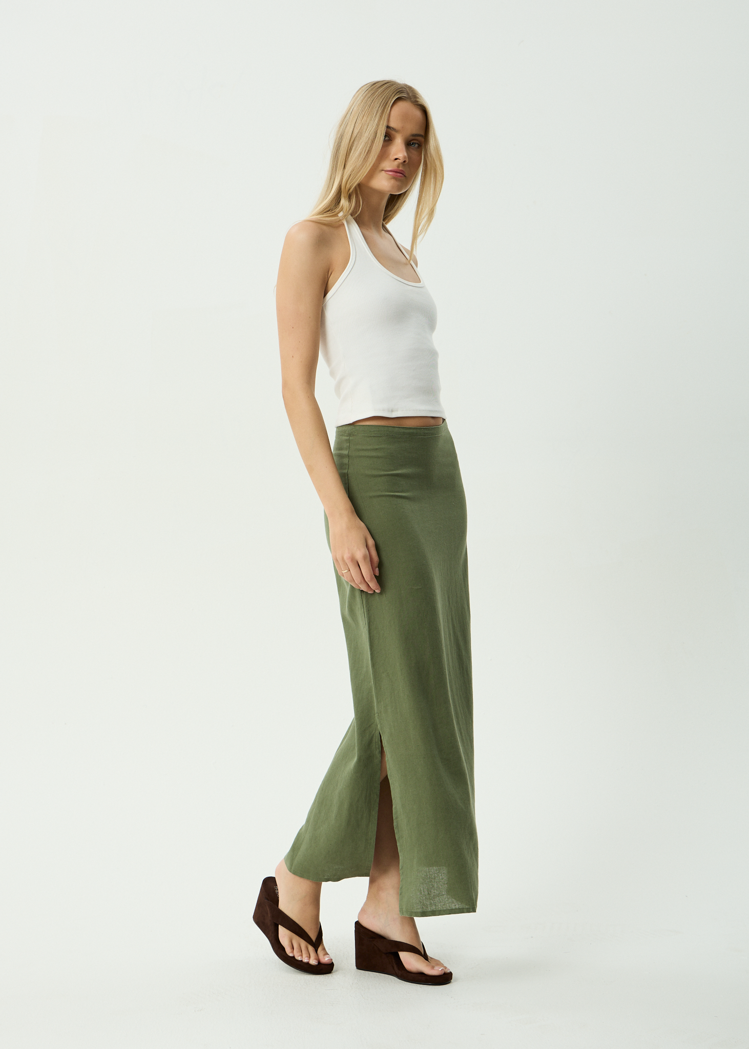 AFENDS Womens Lilo - Hemp Maxi Skirt - Deep Olive