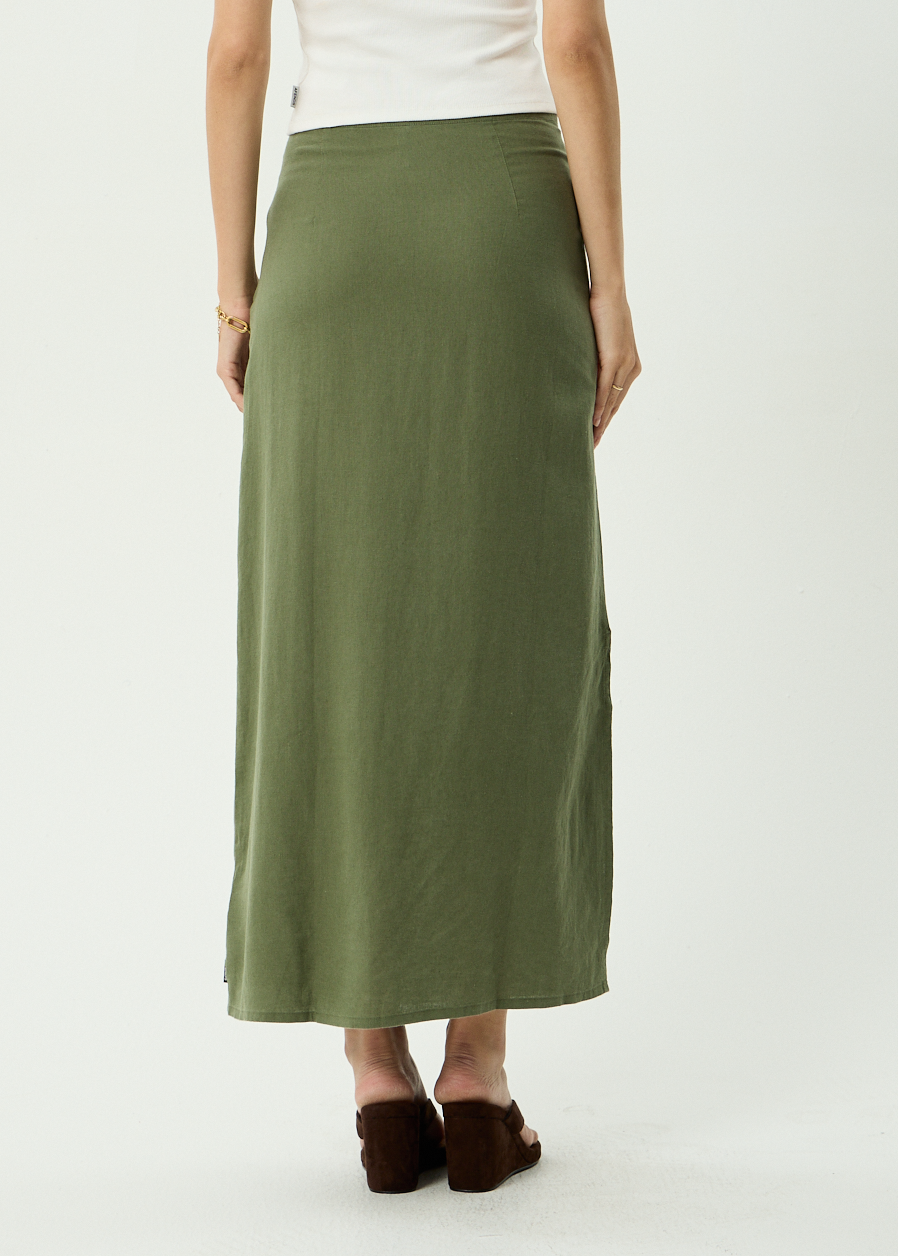 AFENDS Womens Lilo - Hemp Maxi Skirt - Deep Olive