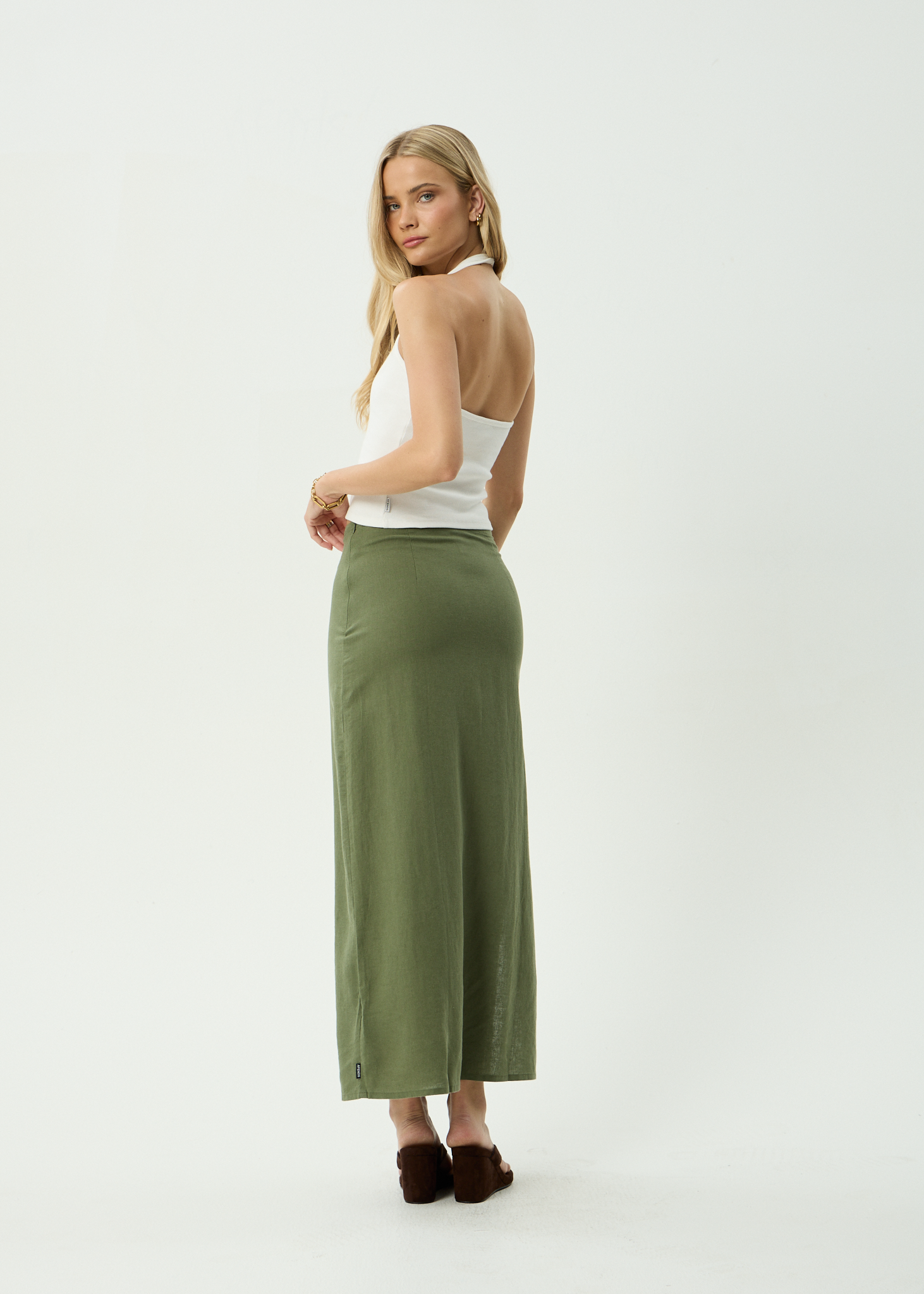 AFENDS Womens Lilo - Hemp Maxi Skirt - Deep Olive