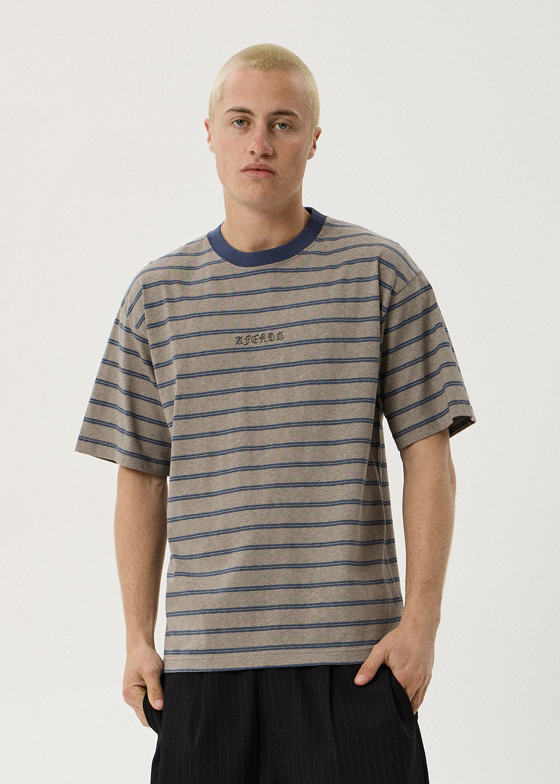AFENDS Eureka - Boxy Tee - Olive Stripe